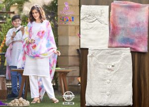 Poonam Present Holi Cotton Chikan Work Readymade Kurtis Set