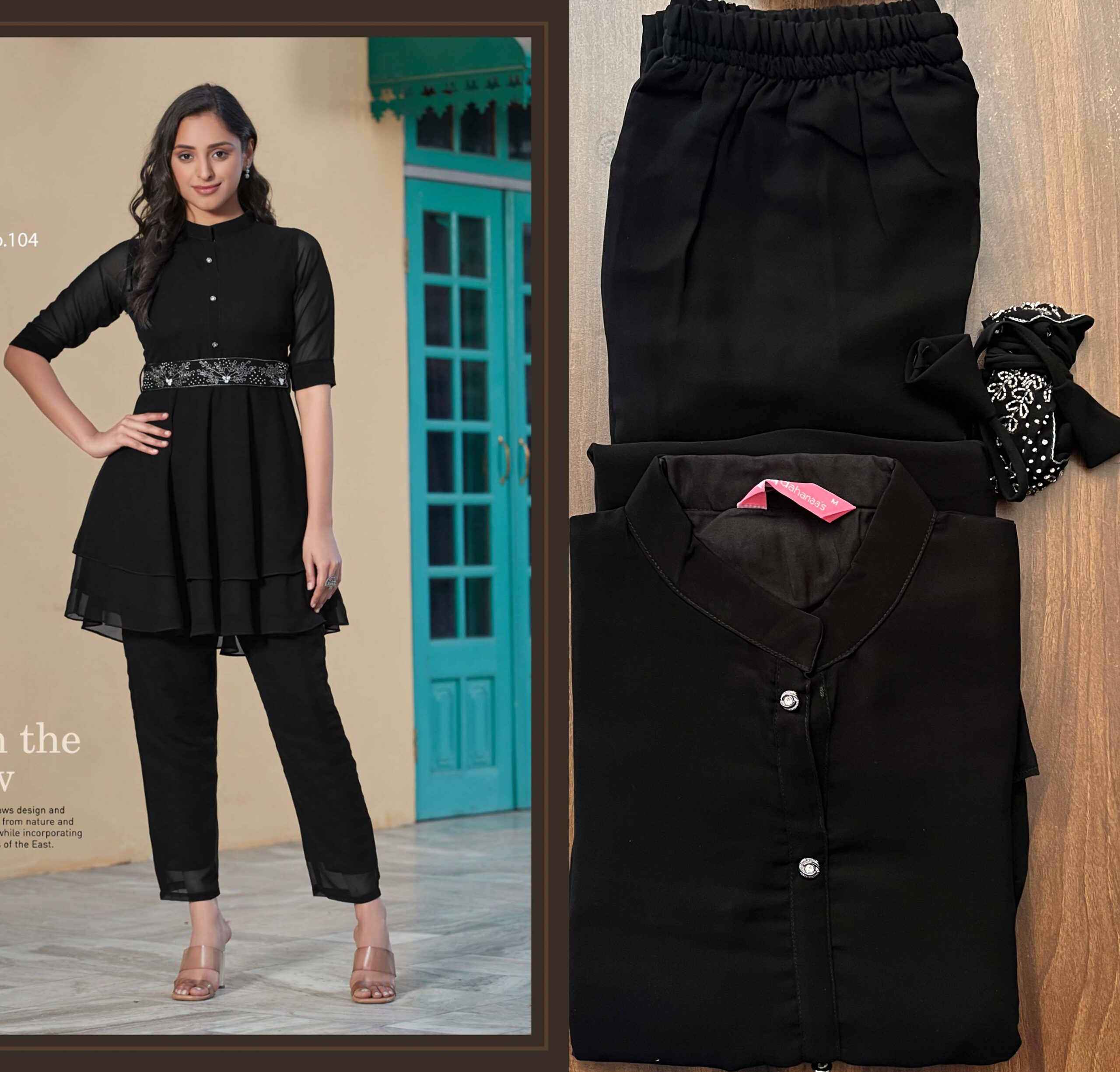 Meryl Present Readymade Georgette Cord-Sets With Handwork Belt