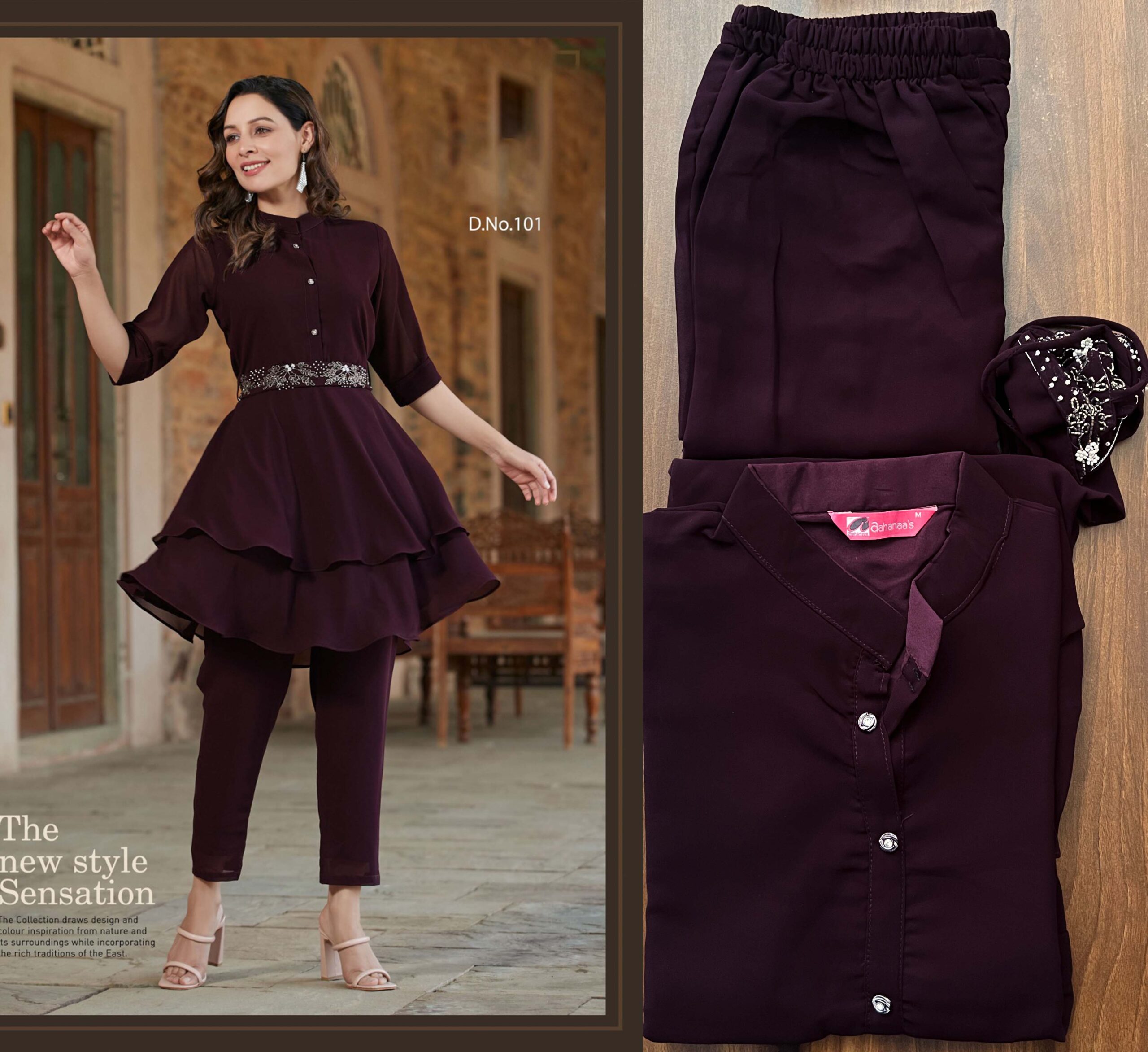 Meryl Present Readymade Georgette Cord-Sets With Handwork Belt