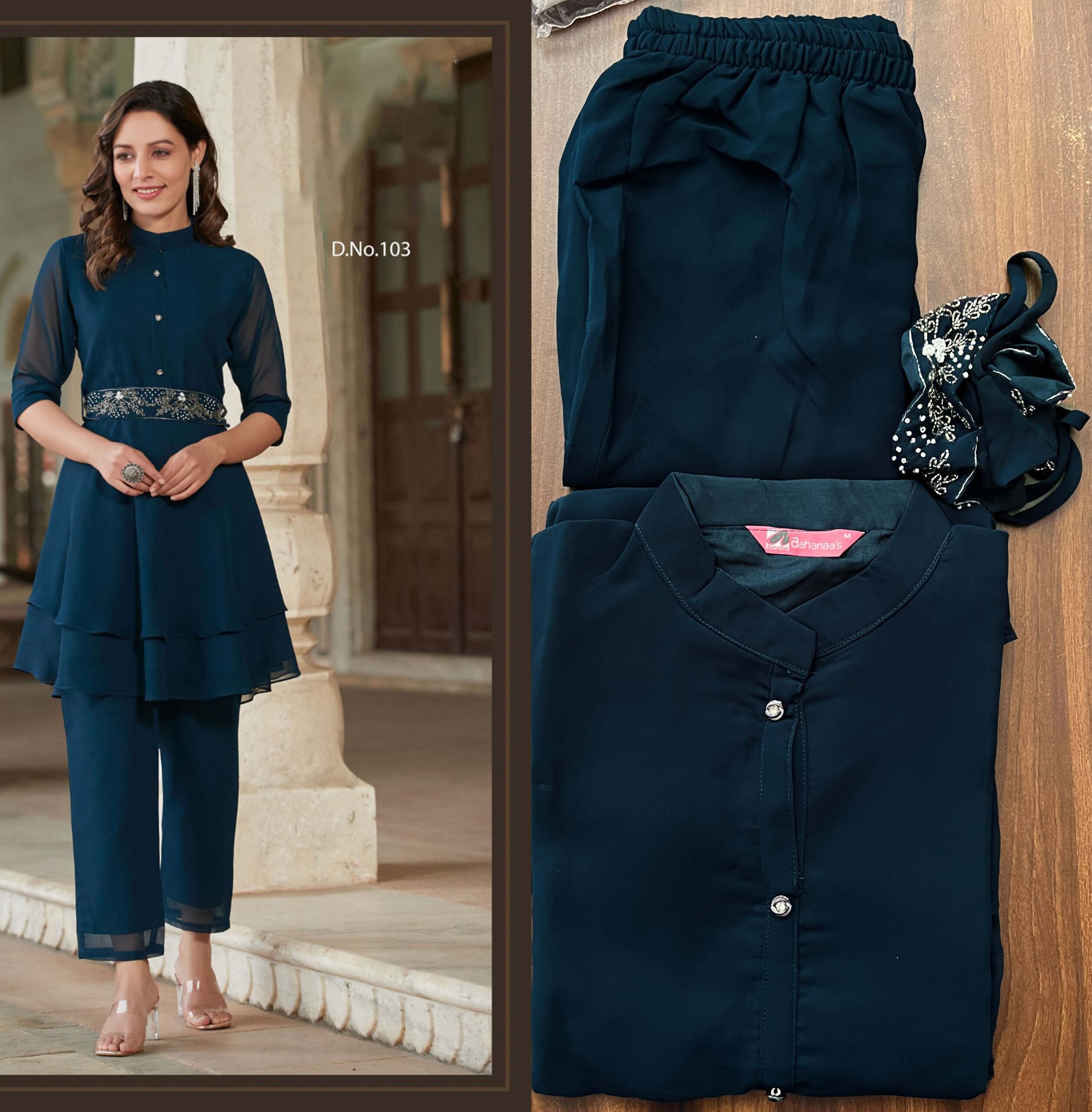 Meryl Present Readymade Georgette Cord-Sets With Handwork Belt