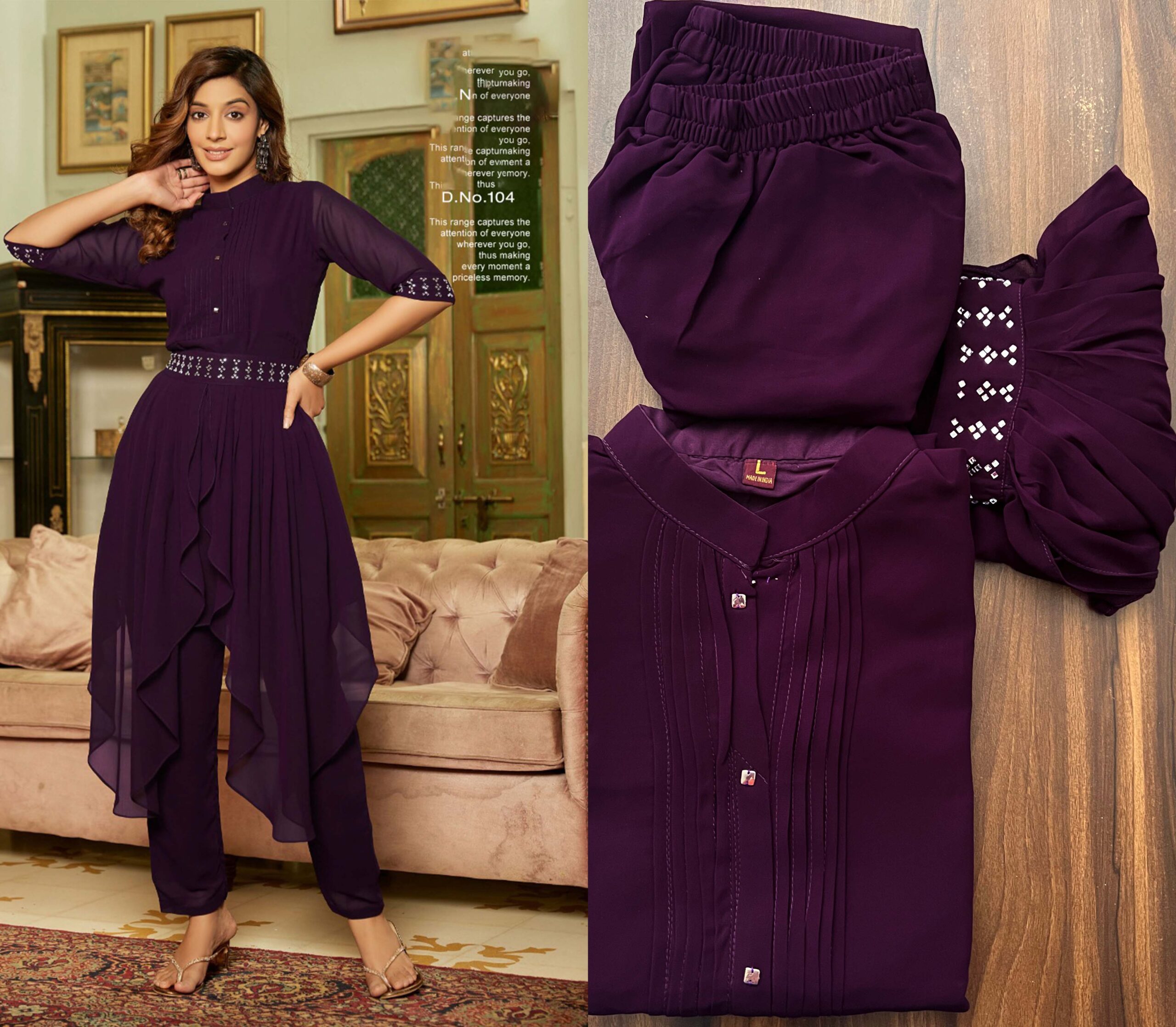 Emmy Present Readymade Georgette Cord-Sets With Handwork Belt