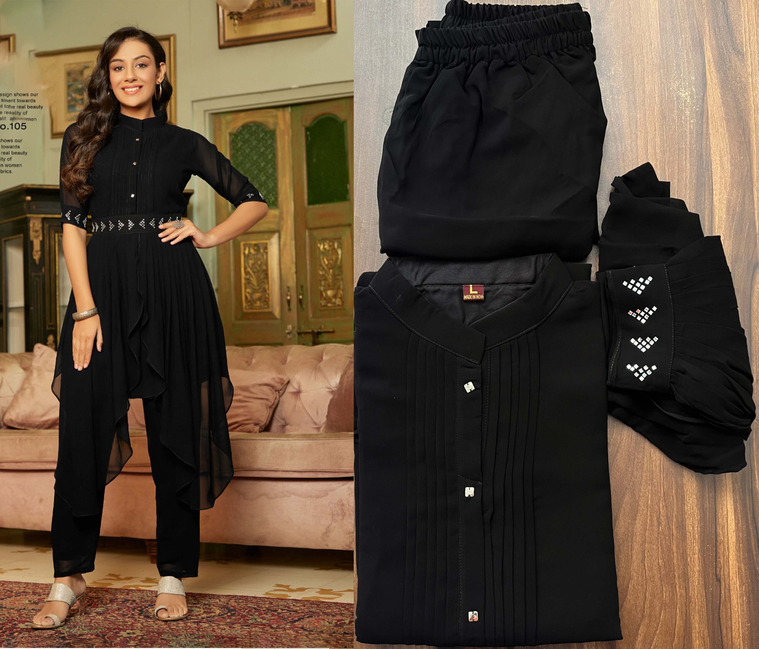 Emmy Present Readymade Georgette Cord-Sets With Handwork Belt