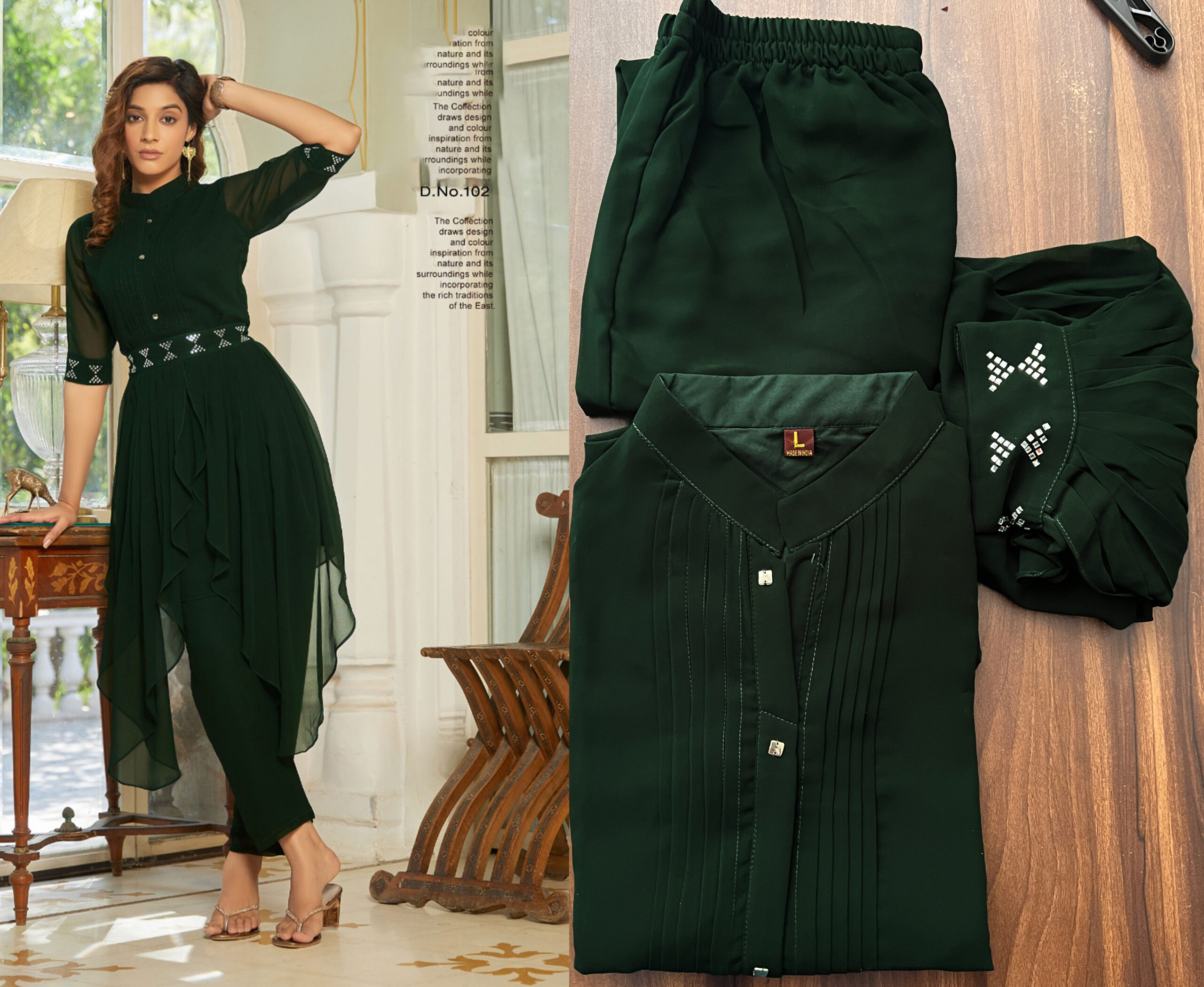 Emmy Present Readymade Georgette Cord-Sets With Handwork Belt