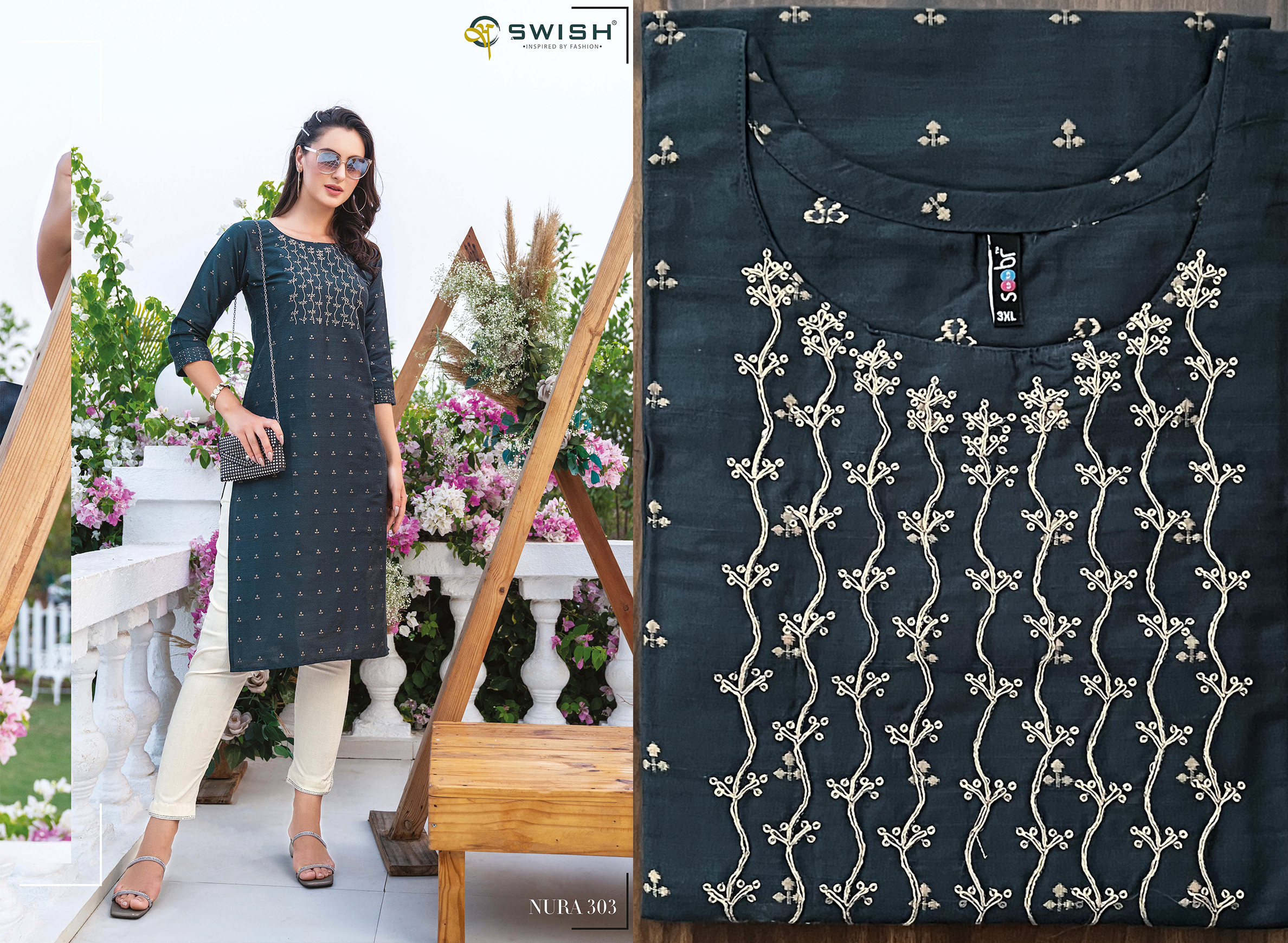 Ethnicrang Women's Silk Jacquard Straight Design Weaving Kurti