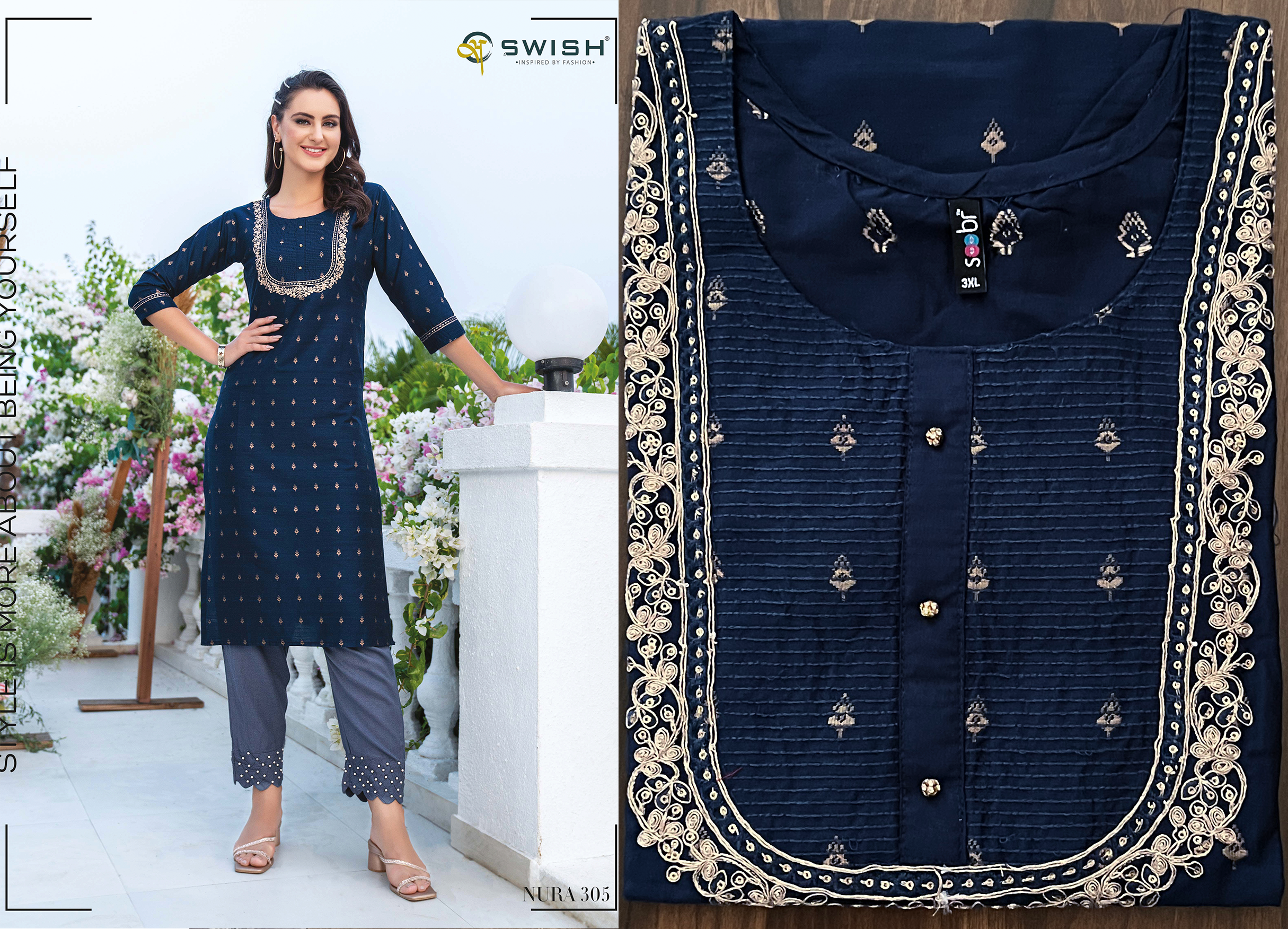 Ethnicrang Women's Silk Jacquard Straight Design Weaving Kurti