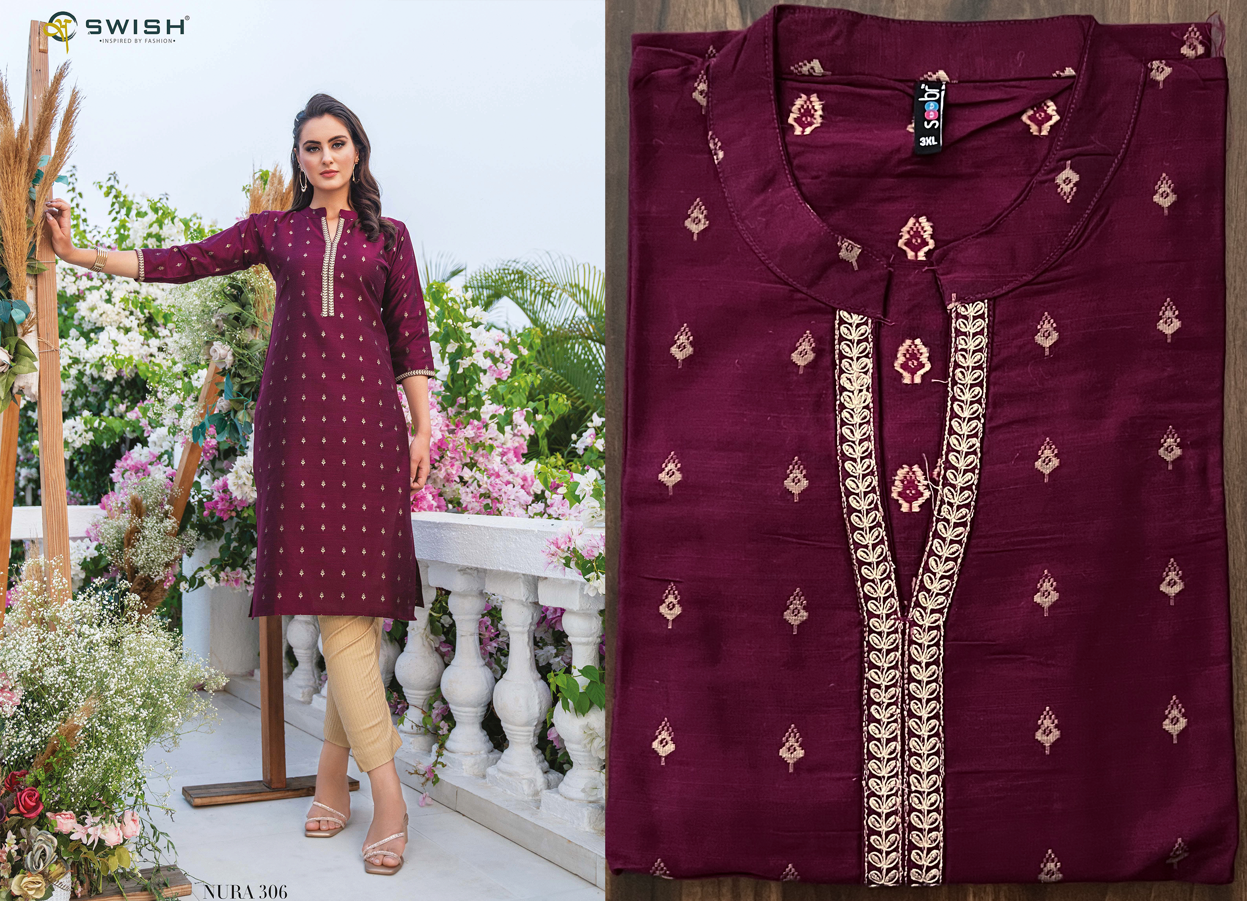 Ethnicrang Women's Silk Jacquard Straight Design Weaving Kurti