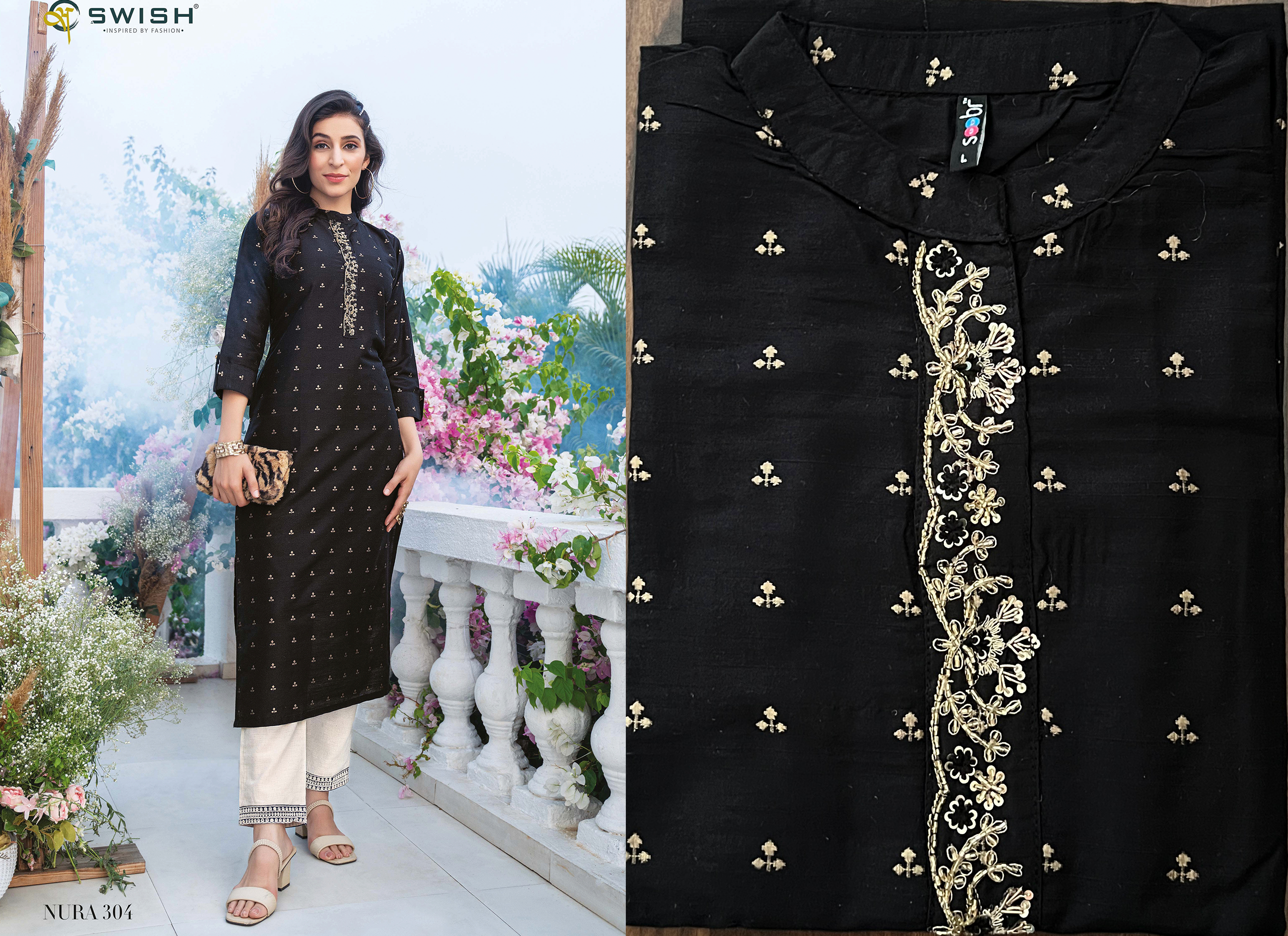 Ethnicrang Women's Silk Jacquard Straight Design Weaving Kurti