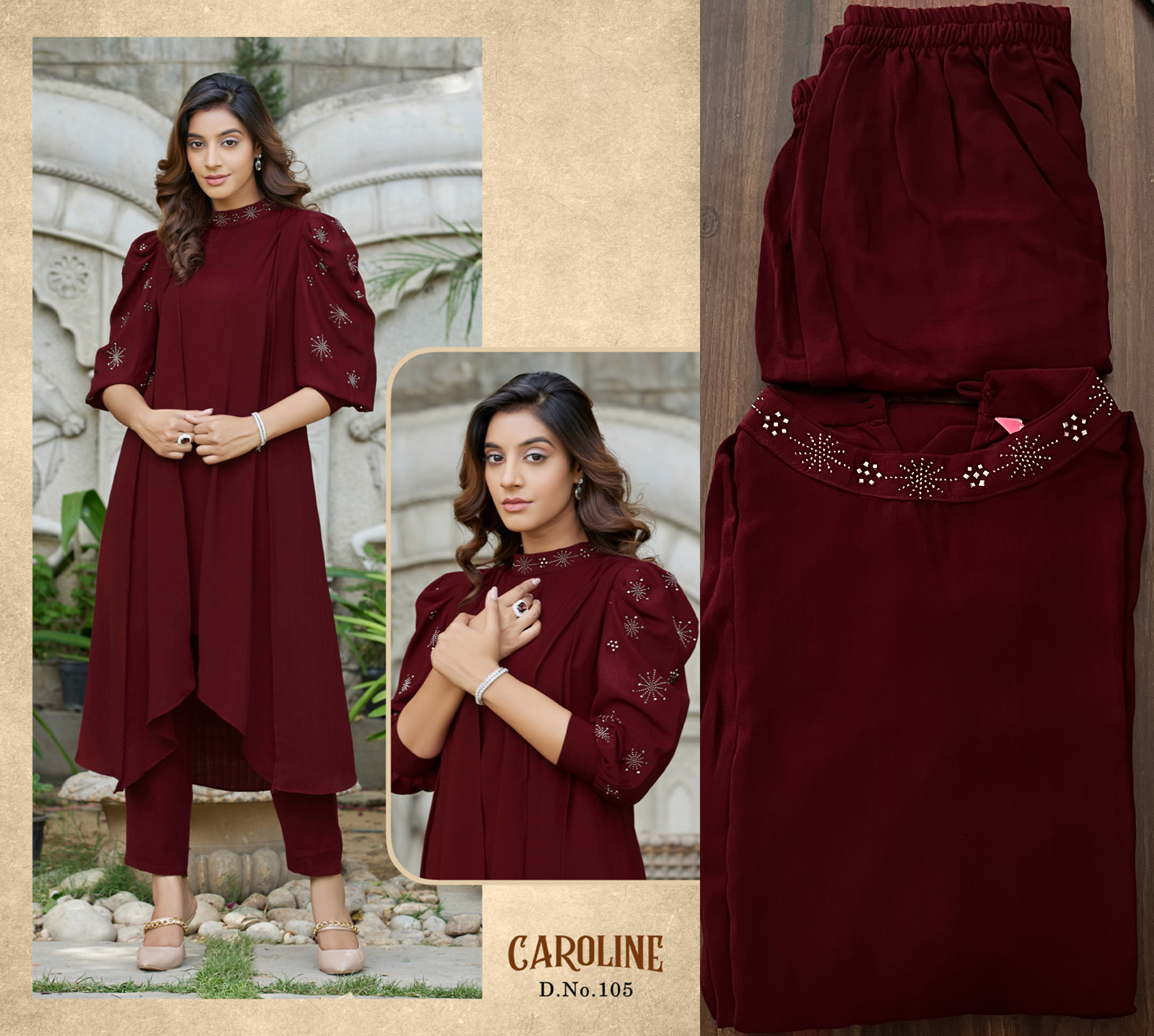 Ethnicrang Women's Gentalman Handwork Readymade Cord Set