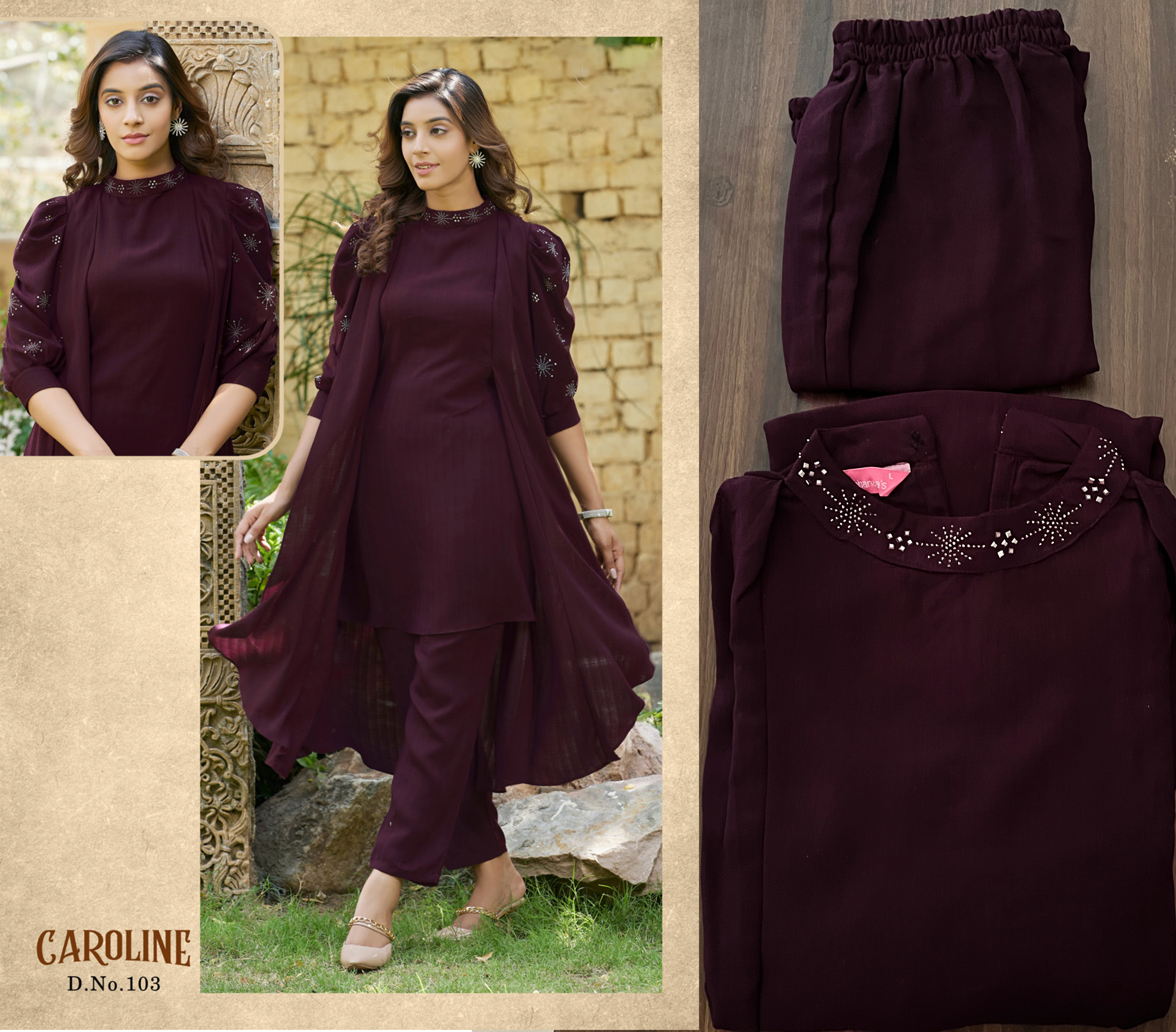 Ethnicrang Women's Gentalman Handwork Readymade Cord Set