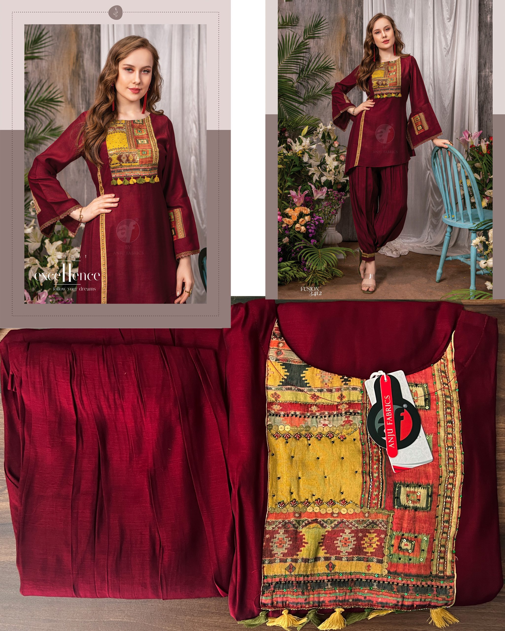 Anju Fabrics Present New Catalog Fusion Vol 3 Readymade Kurti With Afghani Pent