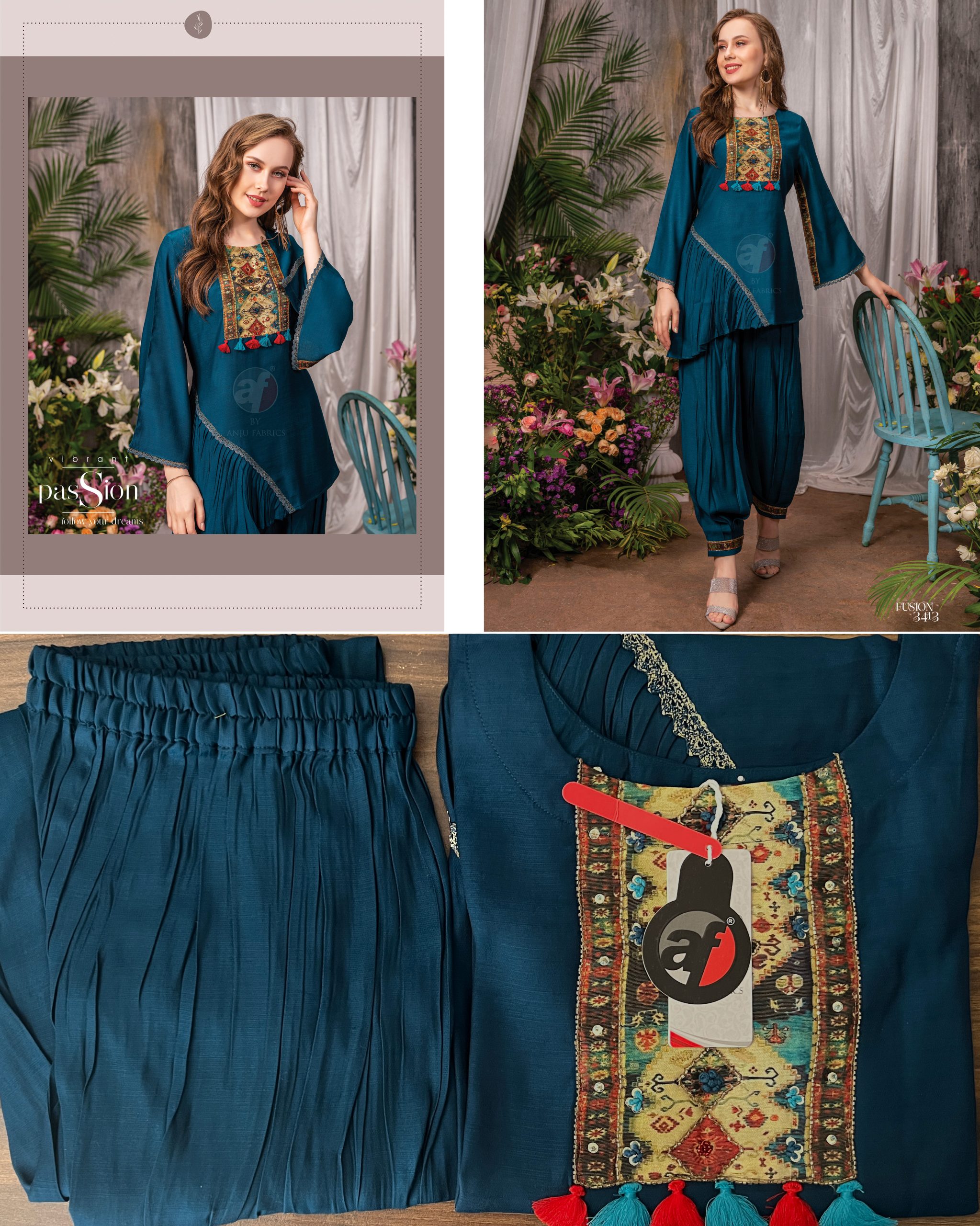Anju Fabrics Present New Catalog Fusion Vol 3 Readymade Kurti With Afghani Pent