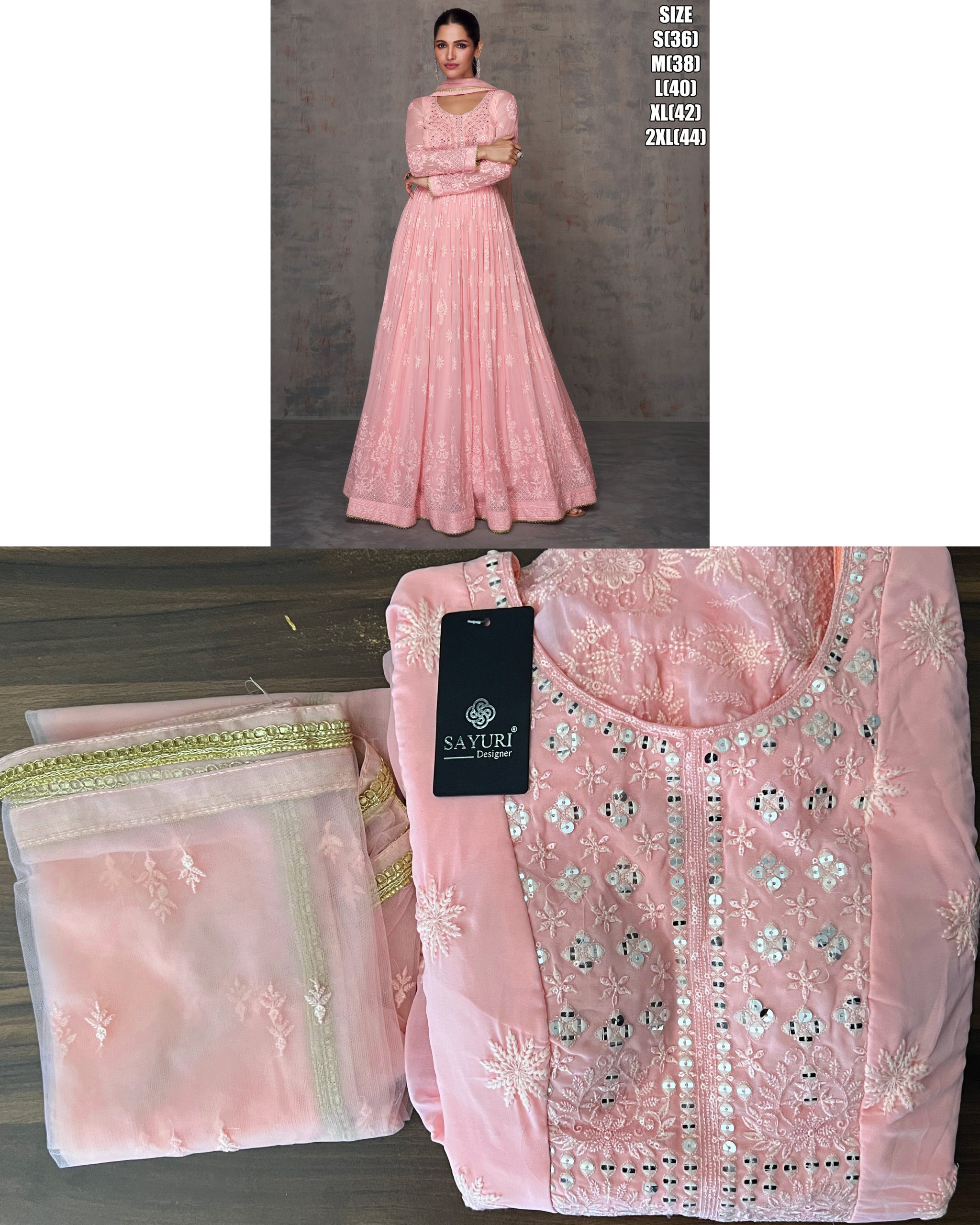 Women's Real Georgette Embroidery Stitched Gown With Dupatta