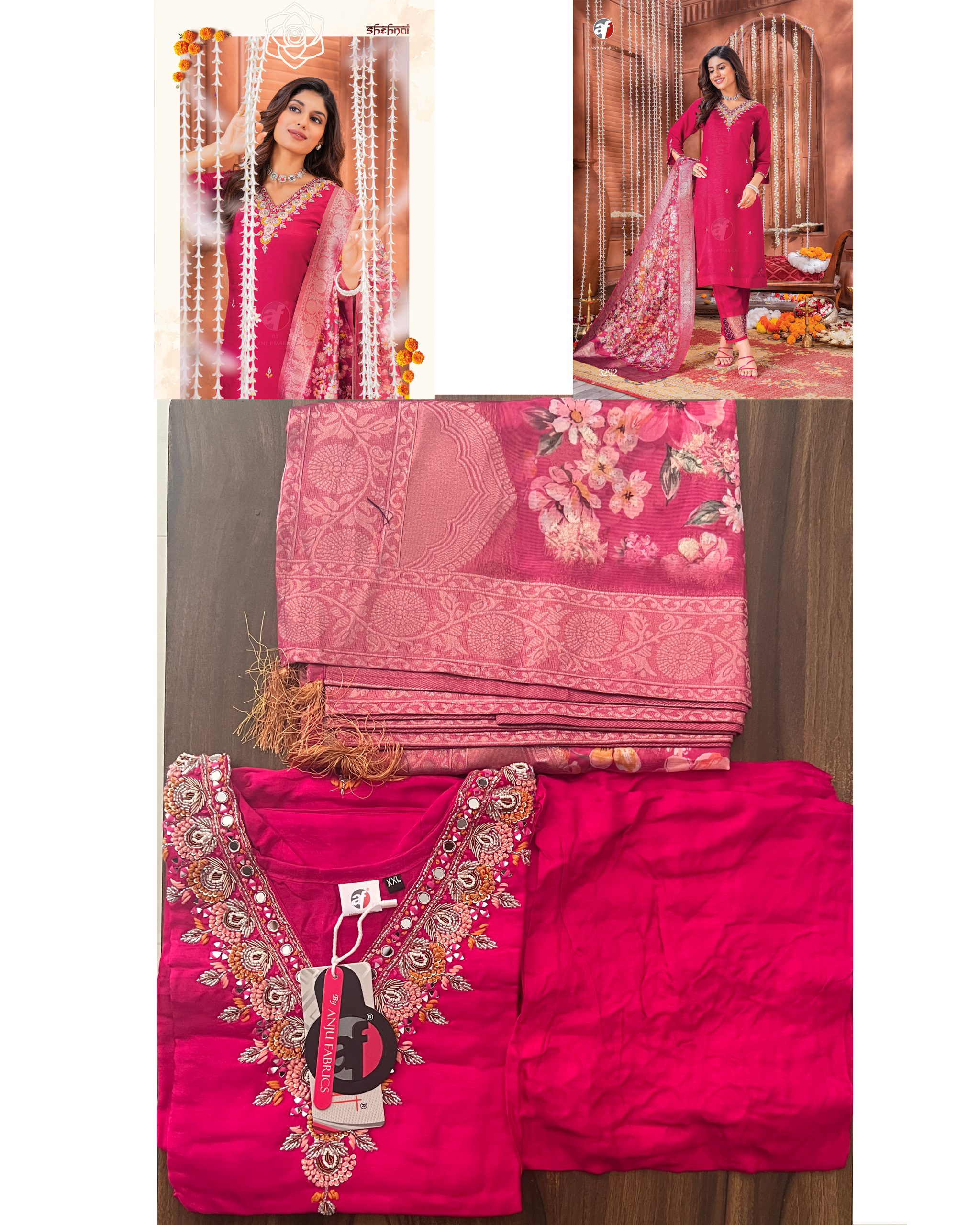 Anju Fabric Present Shenai Vol 6 Pure Dola Silk Kurti Pent & Dupatta