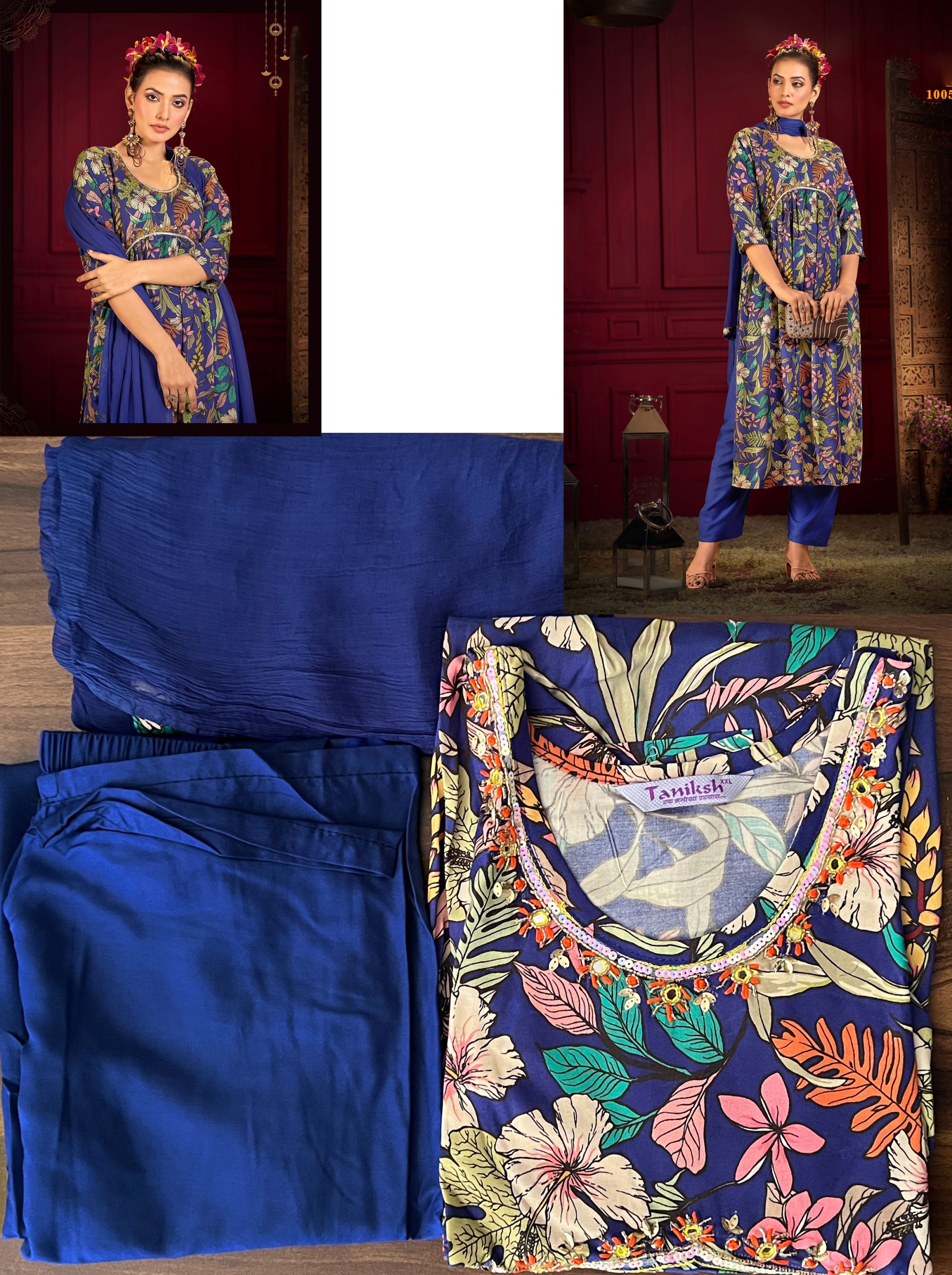 Women's Stitched Rayon Handwork Kurti Pent With Nazneen Dupatta