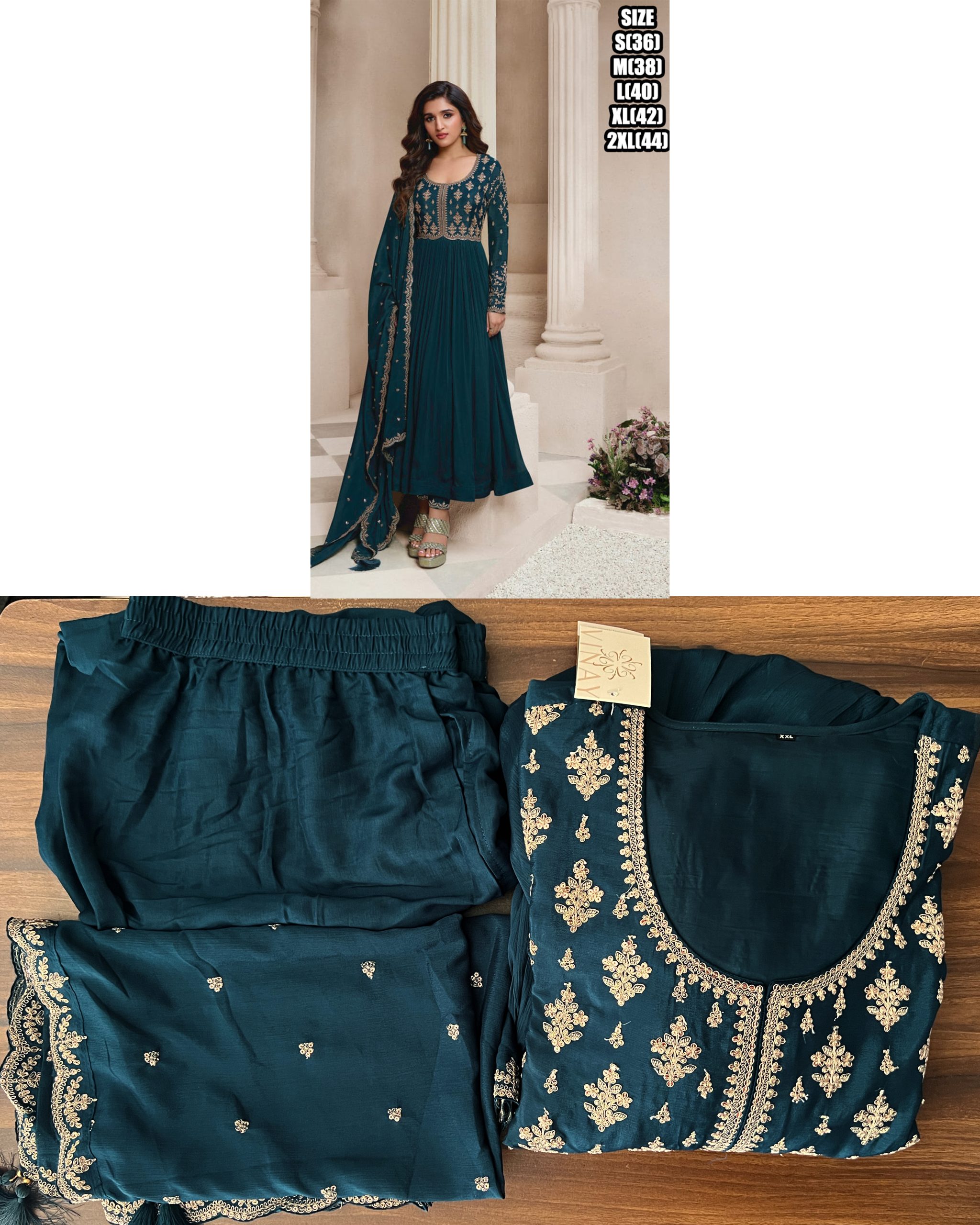 Women's Semi Stitched Chinon Embroidery Designer Salwar Suit