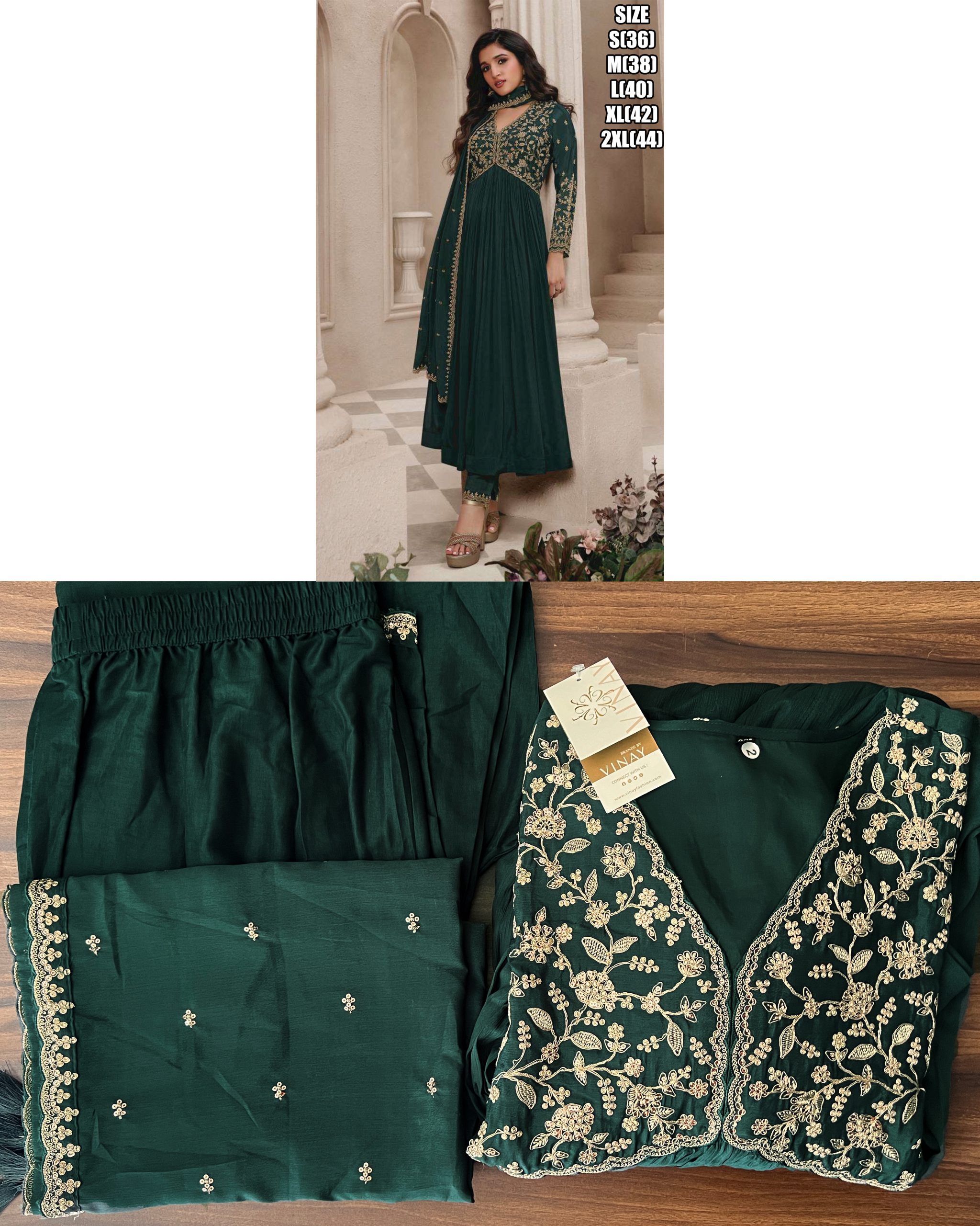 Women's Semi Stitched Chinon Embroidery Designer Salwar Suit