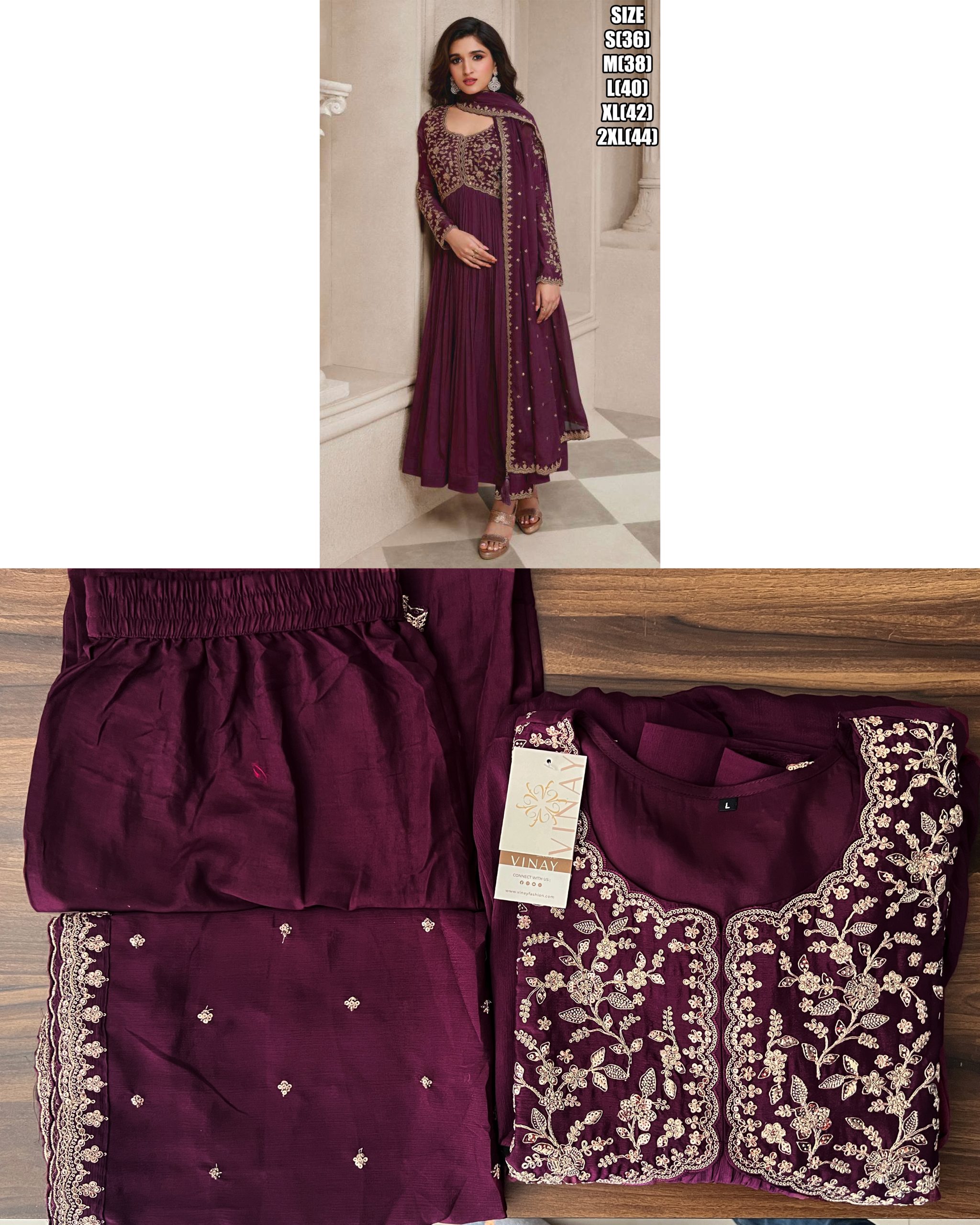 Women's Semi Stitched Chinon Embroidery Designer Salwar Suit