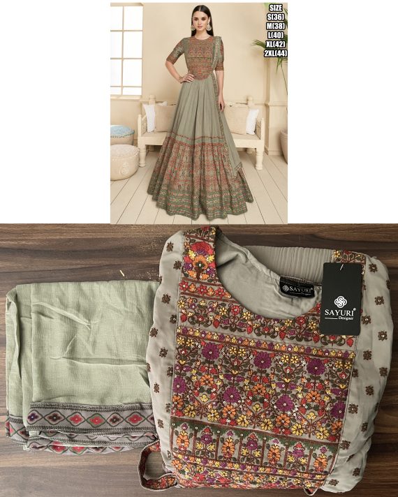 Ethnicrang Women's Real Georgette Embroidery Stitched Long Gown With Dupatta