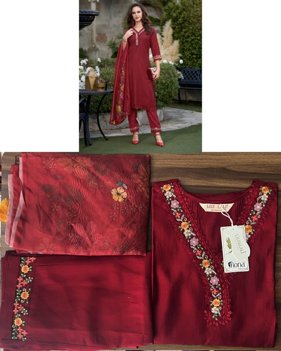 Ethnicrang Women's Viscose Organza Embroidery Occasion Beautiful Party Wear 3Pcs Fancy Kurti Pent With Dupatta