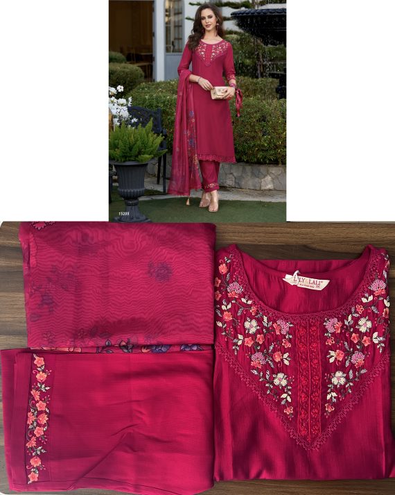 Ethnicrang Women's Viscose Organza Embroidery Occasion Beautiful Party Wear 3Pcs Fancy Kurti Pent With Dupatta