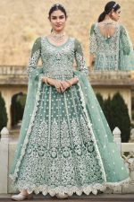 Pure Butterfly Net Semi Stiched Embroidery Long Anarkali Gown For Weddingwear