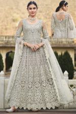 Pure Butterfly Net Semi Stiched Embroidery Long Anarkali Gown For Weddingwear