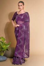 Stunning Collection Heavy Georgette Saree With Multicolour Sequence Paired With Georgette Blouse