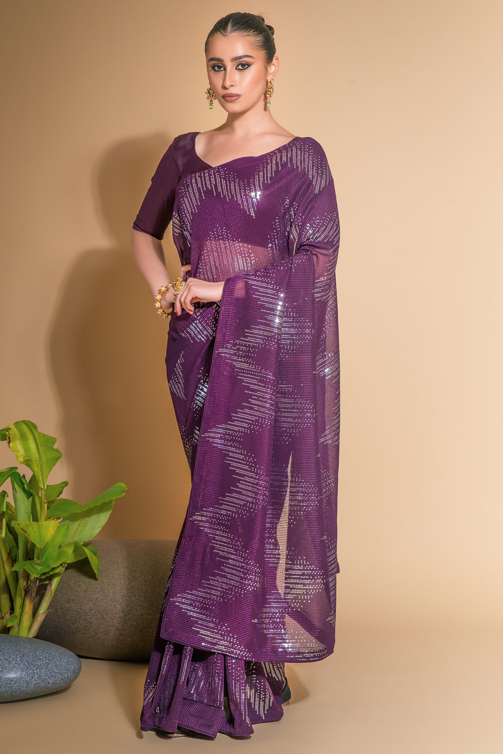 Stunning Collection Heavy Georgette Saree With Multicolour Sequence Paired With Georgette Blouse