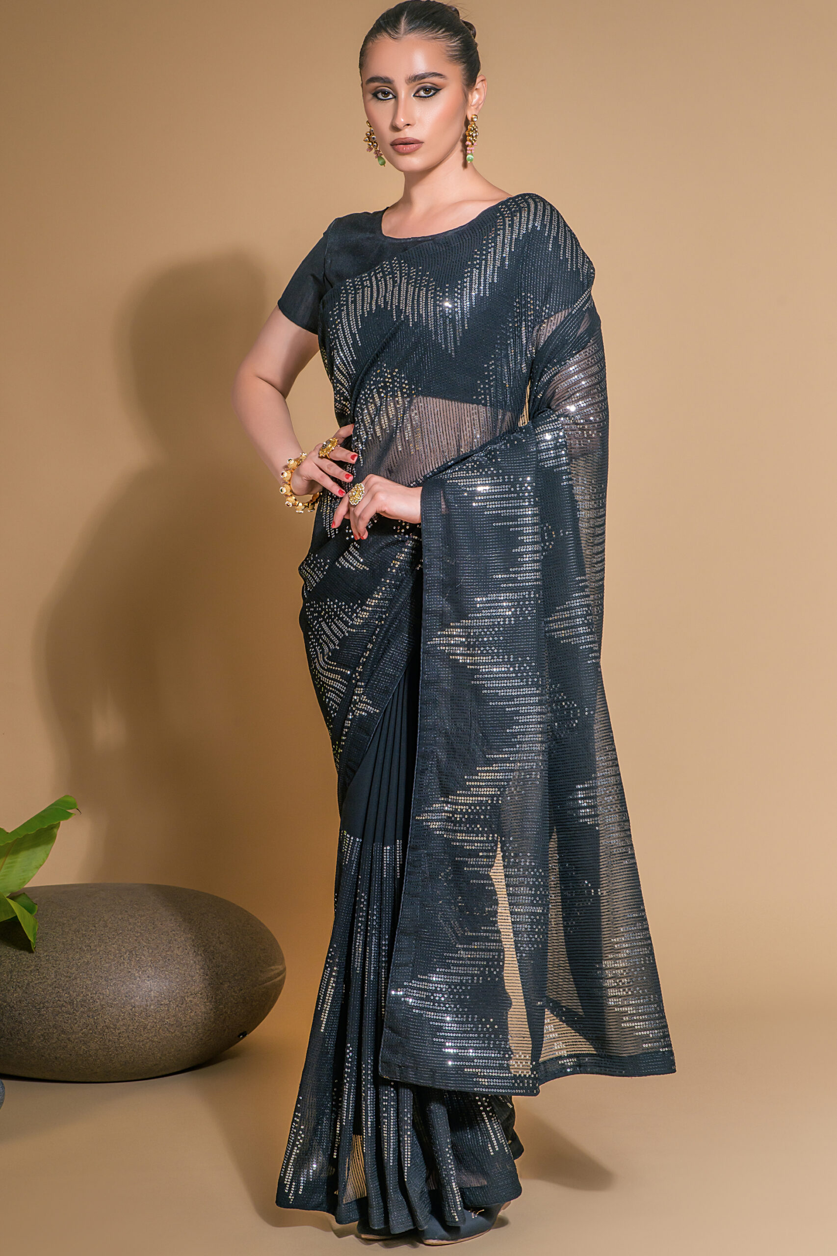 Stunning Collection Heavy Georgette Saree With Multicolour Sequence Paired With Georgette Blouse