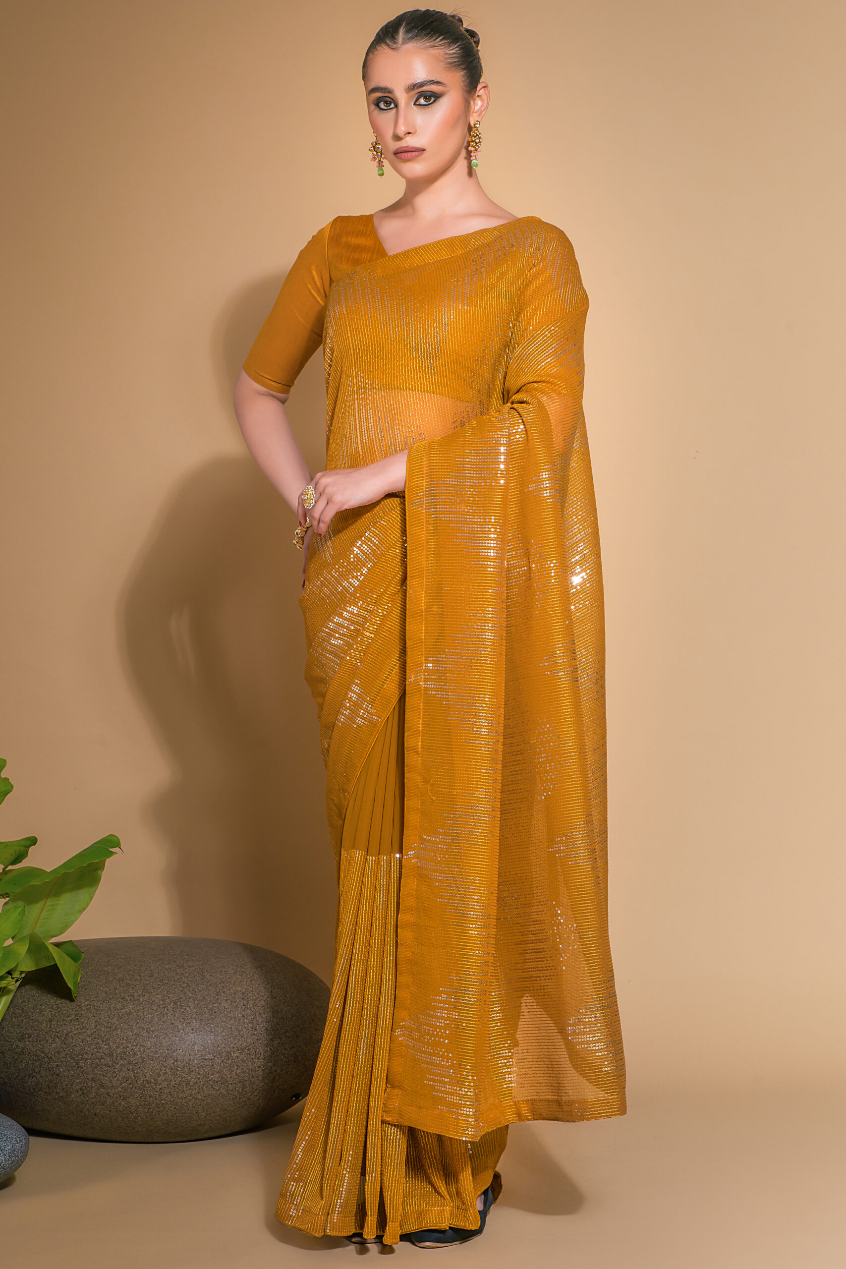 Stunning Collection Heavy Georgette Saree With Multicolour Sequence Paired With Georgette Blouse