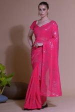 Stunning Collection Heavy Georgette Saree With Multicolour Sequence Paired With Georgette Blouse