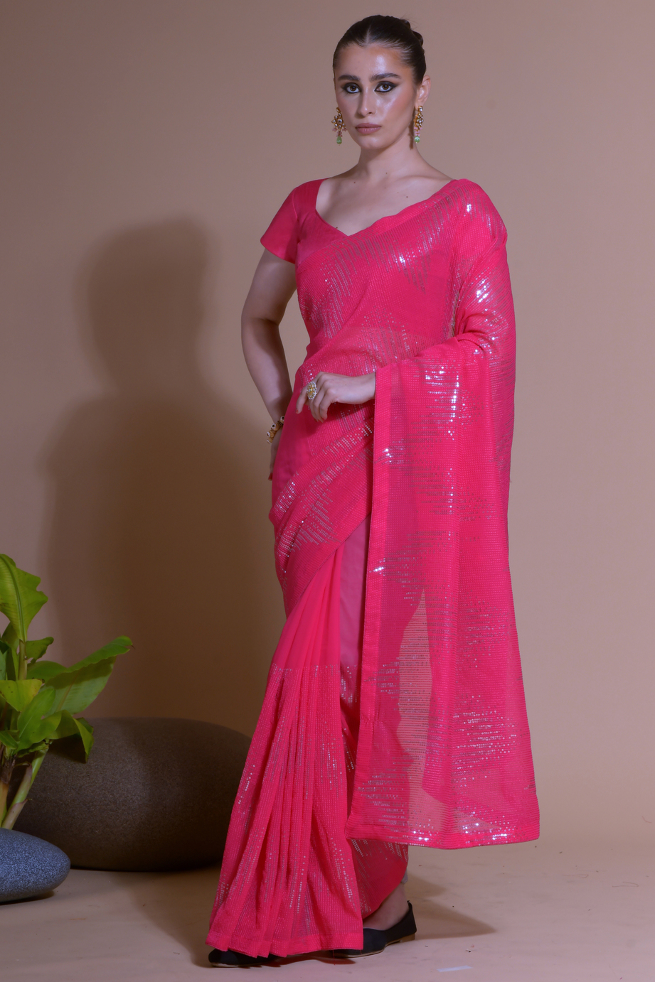 Stunning Collection Heavy Georgette Saree With Multicolour Sequence Paired With Georgette Blouse