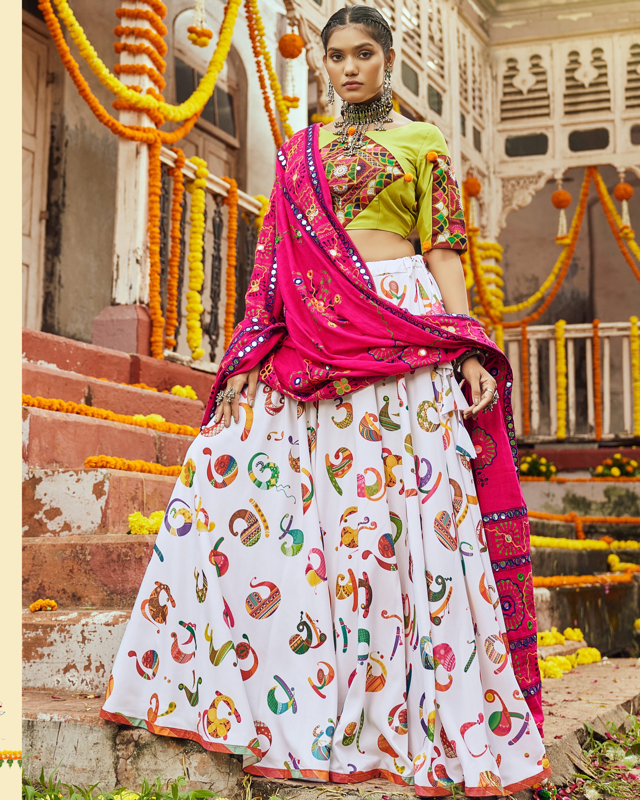 Enchanting Navratri: Unleash Your Inner Goddess With Our Dazzling Collection Of Chaniya Cholis, Lehengas, And Exquisite Accessories.
