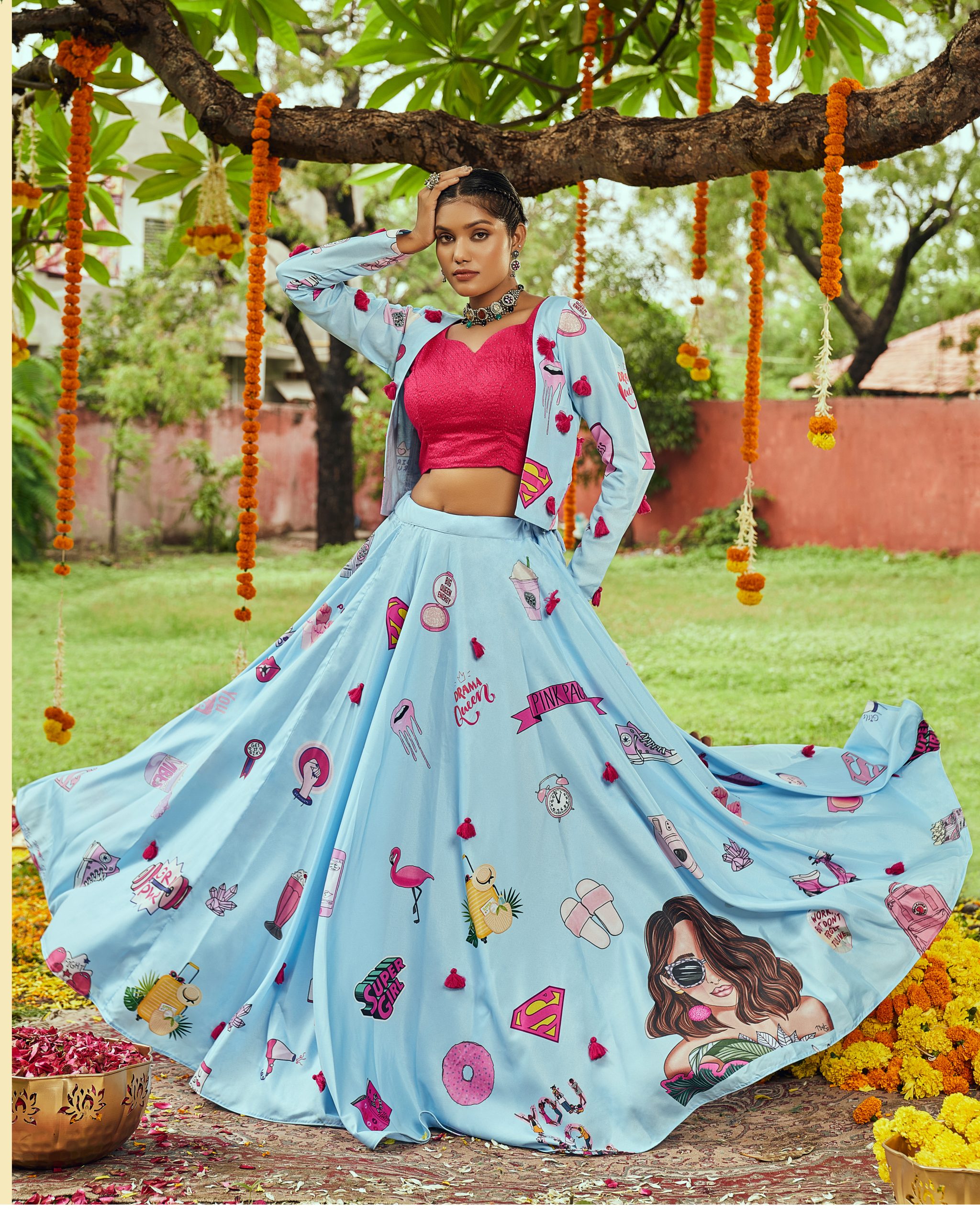Enchanting Navratri: Unleash Your Inner Goddess With Our Dazzling Collection Of Chaniya Cholis, Lehengas, And Exquisite Accessories.