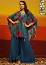 Effortless Style With Our Readymade Pure Muslin Poncho Style Top And Palazzo Set A Fusion Of Comfort And Chic Glamour