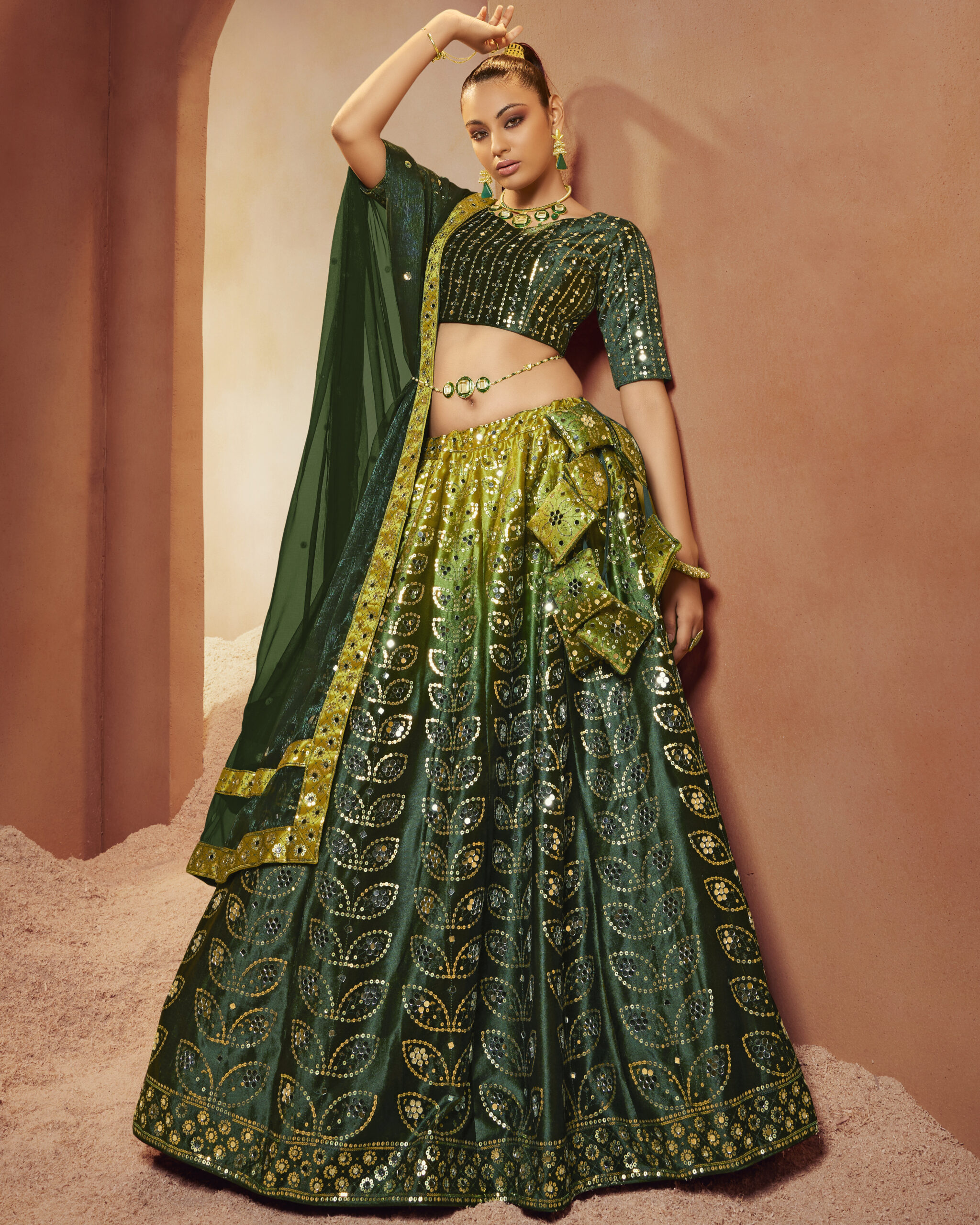 Velvet Traditional Semi Stitched Lehenga Choli
