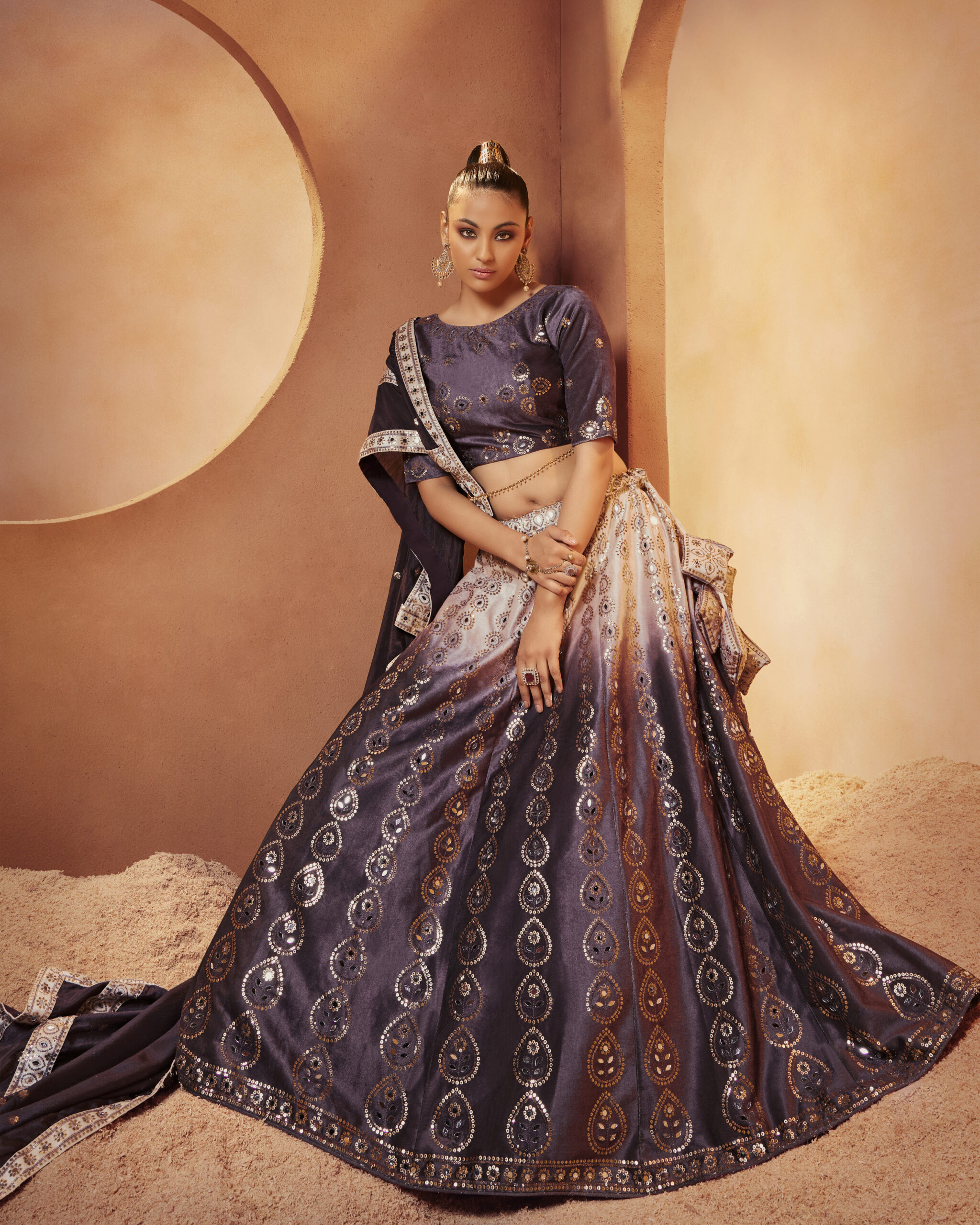 Velvet Traditional Semi Stitched Lehenga Choli