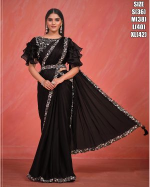 Women's Fancy Wedding Wear Embrodiery Ready To Wear Saree With Blouse