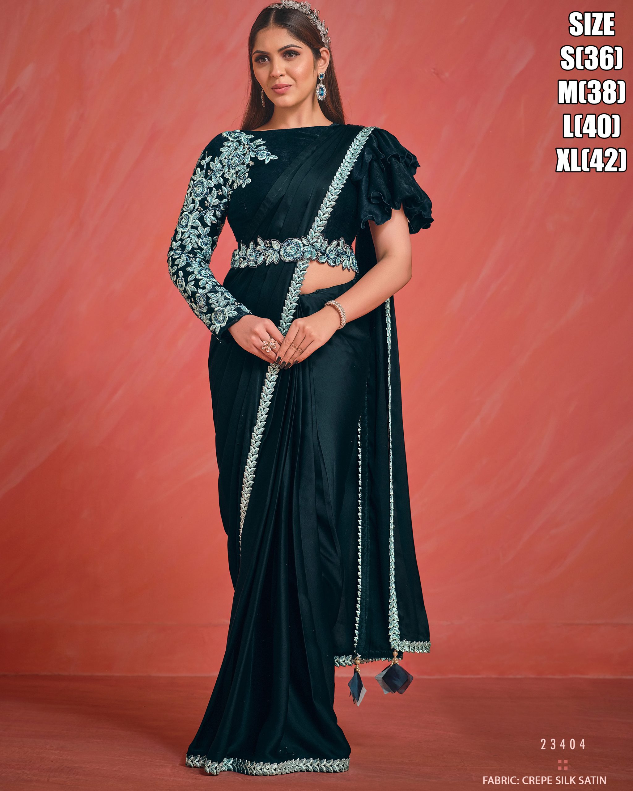 Women's Fancy Wedding Wear Embrodiery Ready To Wear Saree With Blouse