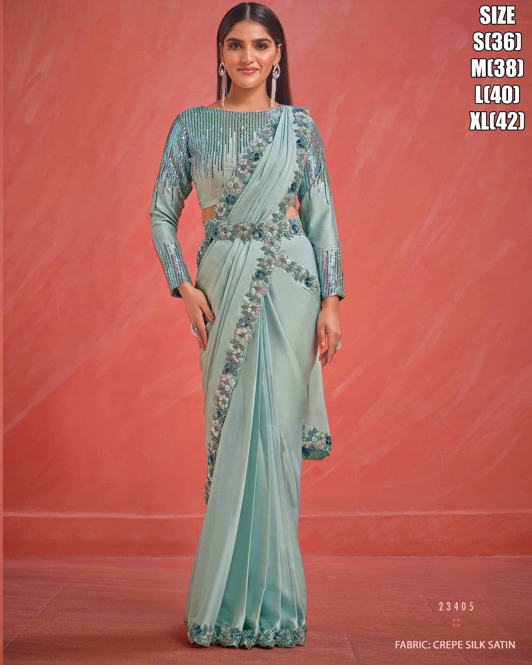 Women's Fancy Wedding Wear Embrodiery Ready To Wear Saree With Blouse