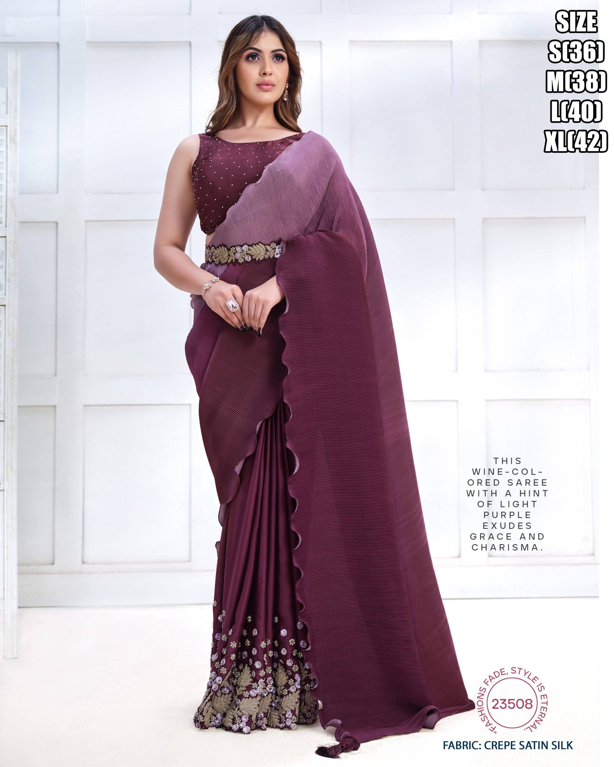 Women's Fancy Wedding Wear Embrodiery Ready To Wear Saree With Blouse