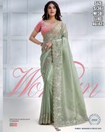 Women's Fancy Wedding Wear Embrodiery Ready To Wear Saree With Blouse