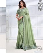 Women's Fancy Wedding Wear Embrodiery Ready To Wear Saree With Blouse