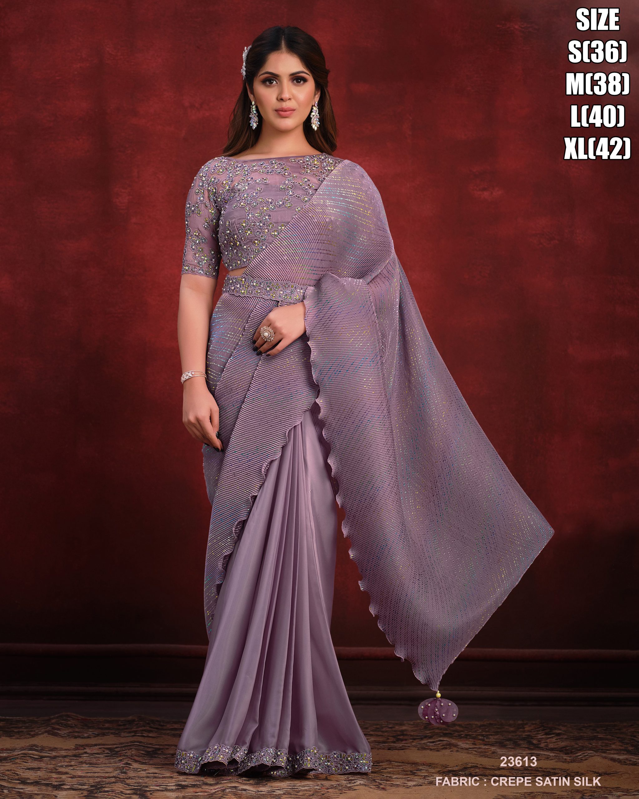 Women's Ready To Wear Banarasi Crush Silk Designer Saree With Blouse