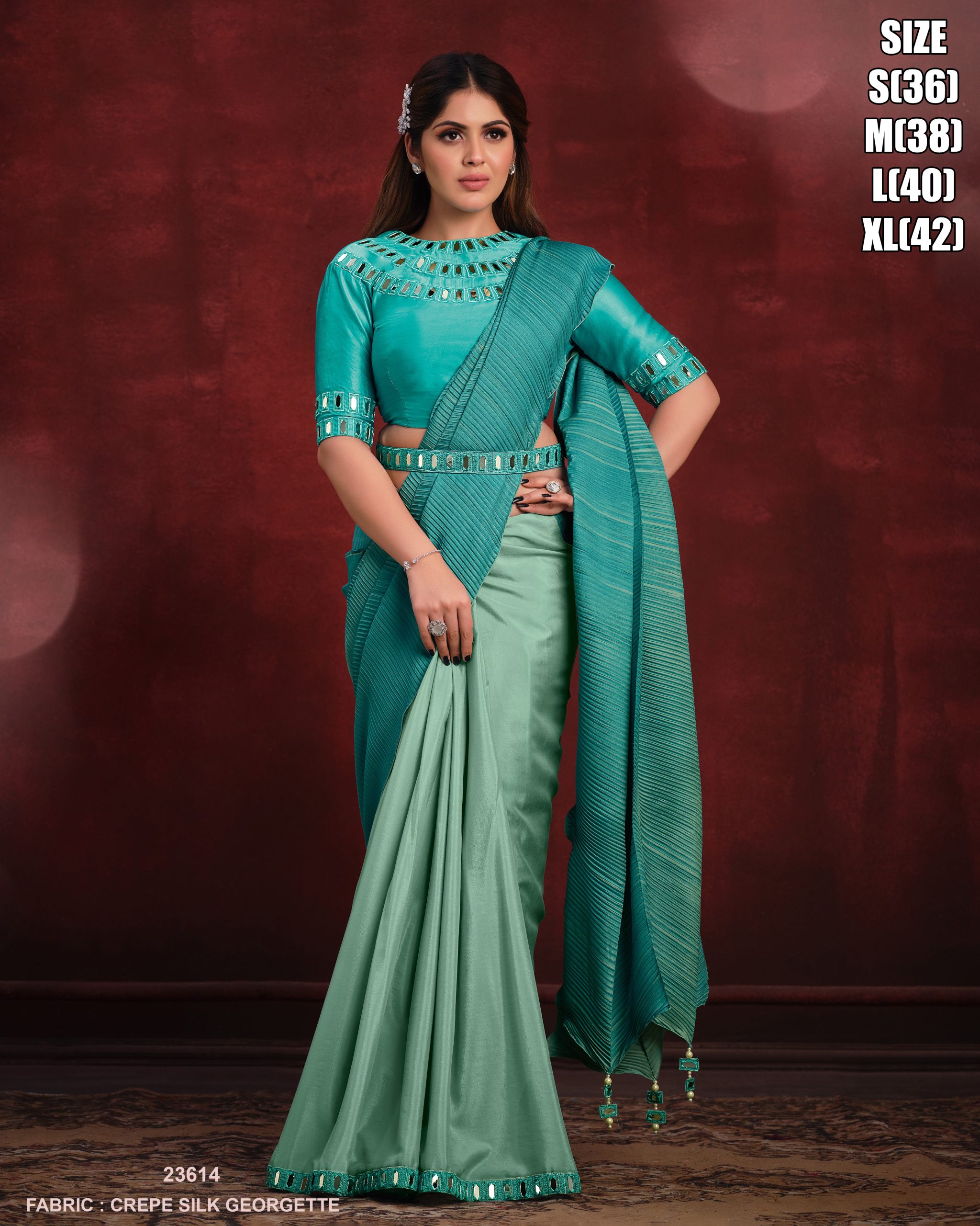 Women's Ready To Wear Banarasi Crush Silk Designer Saree With Blouse