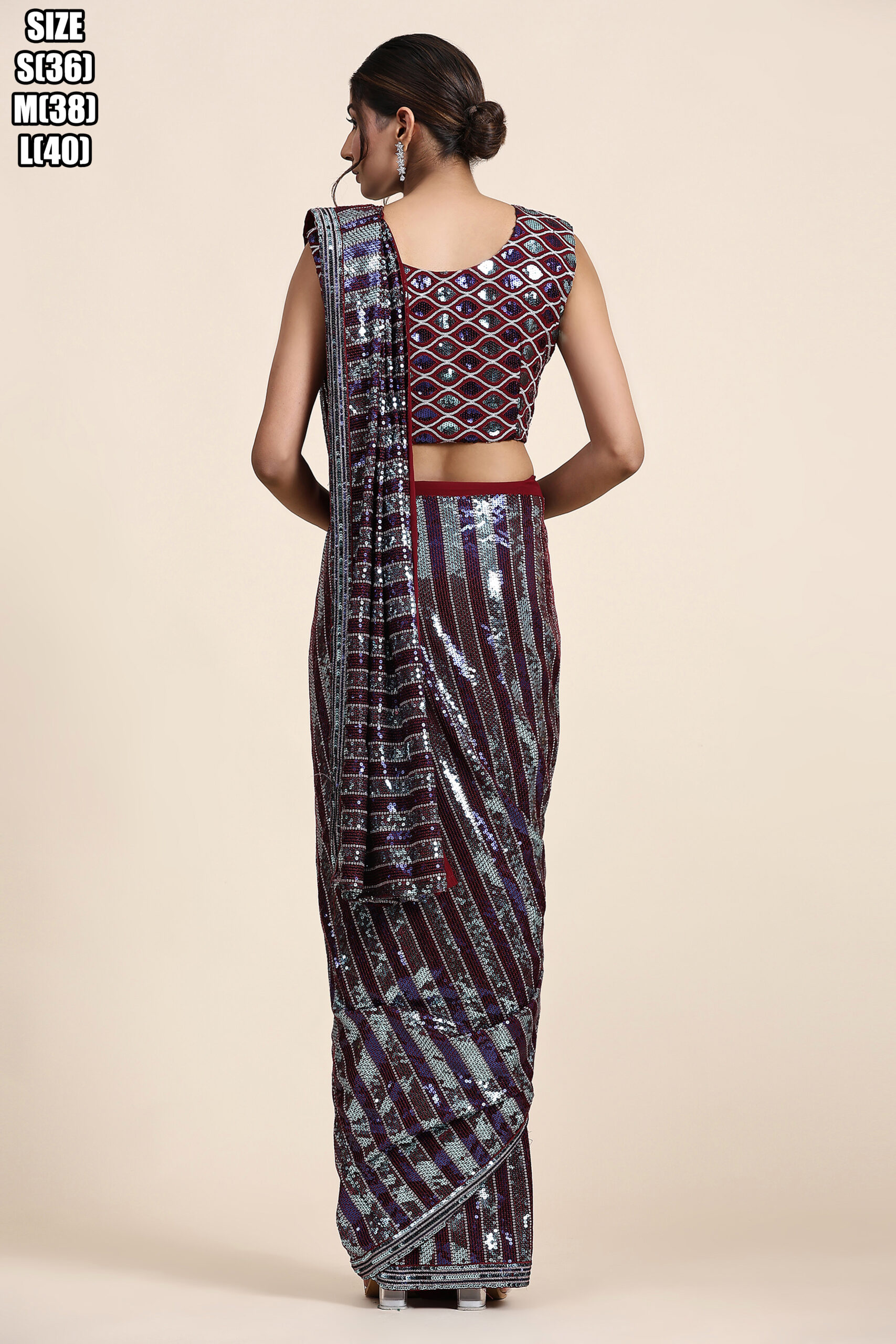 Women's Ready to wear Pure Georgette Multi Sequence Partywear Saree With Blouse With Belt