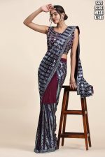 Women's Ready to wear Pure Georgette Multi Sequence Partywear Saree With Blouse With Belt