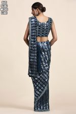 Women's Ready to wear Pure Georgette Multi Sequence Partywear Saree With Blouse With Belt