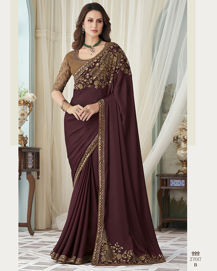 Women's Designer Milona Silk Embroidery Unstitched Saree With Blouse