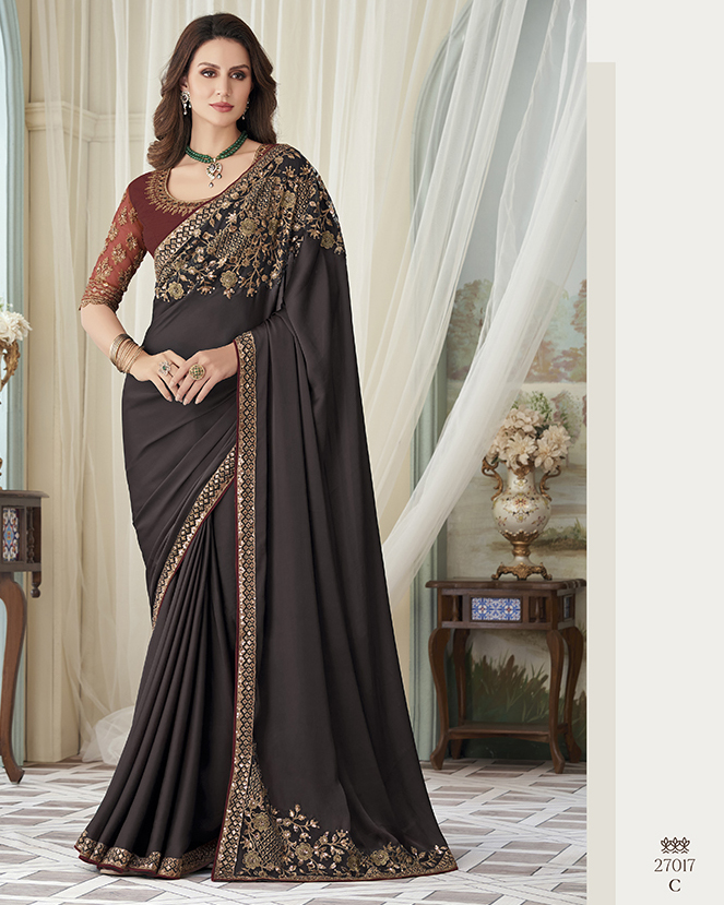 Women's Designer Milona Silk Embroidery Unstitched Saree With Blouse